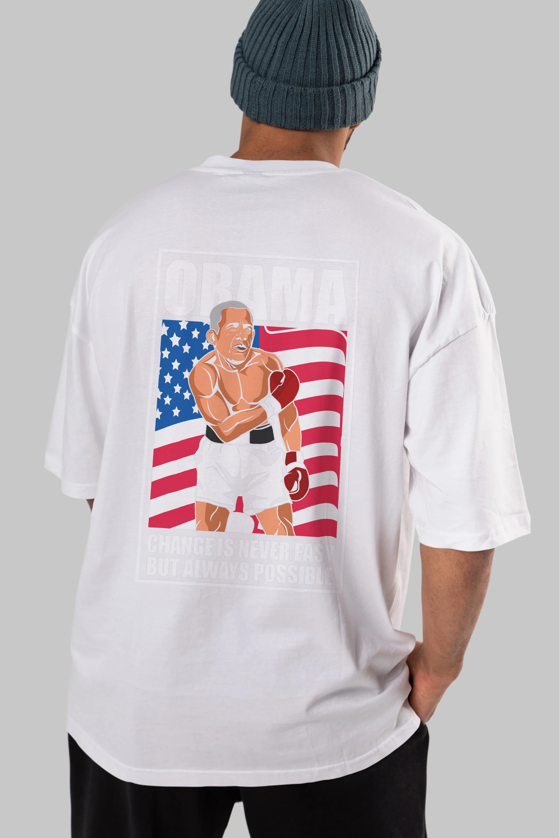 Obama Arka Baskılı Oversize t-shirt Erkek Kadın Unisex %100 Pamuk tişort