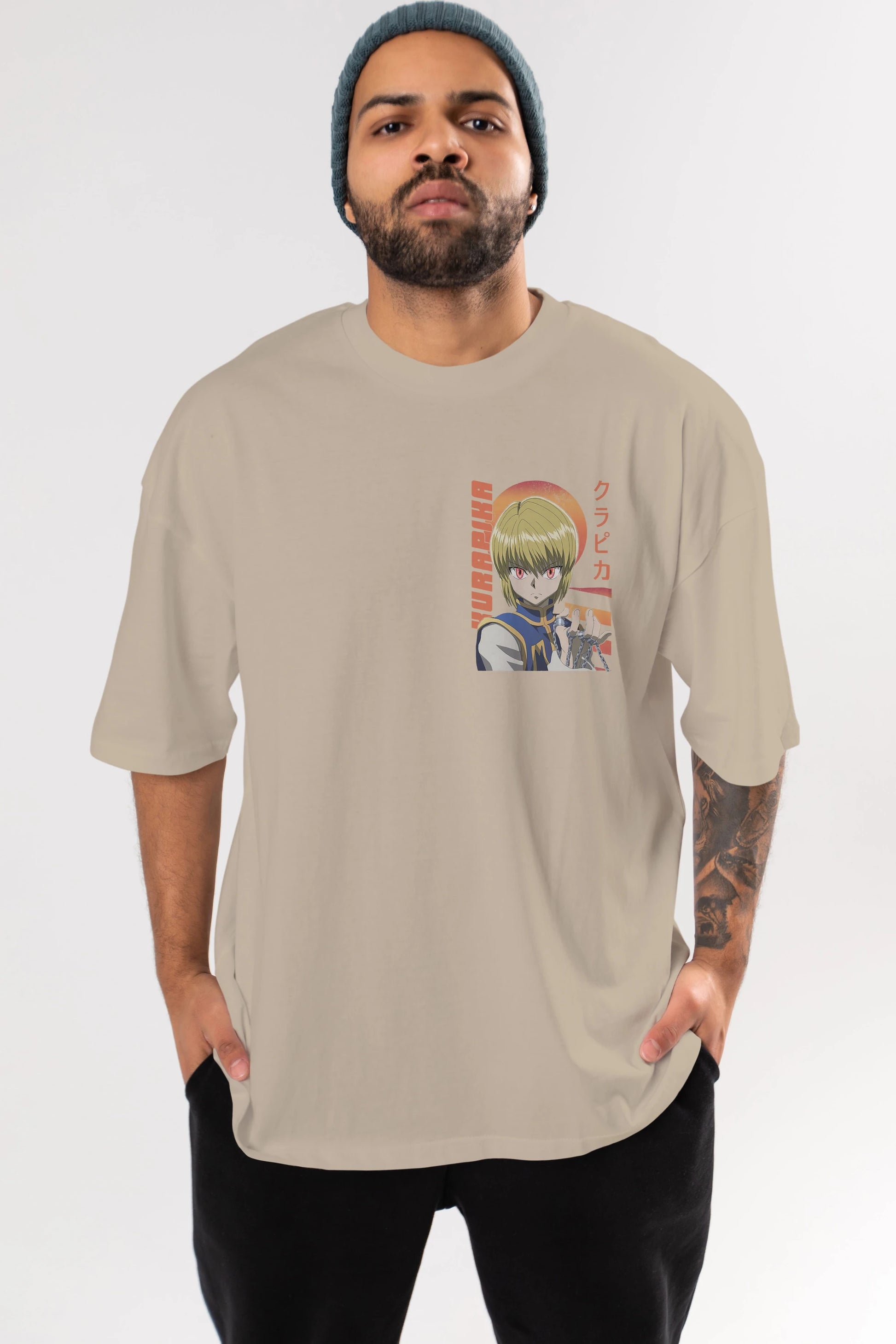 Kurapika 5 (2) Ön Sol Baskılı Oversize t-shirt Erkek Kadın Unisex %100 Pamuk Bisiklet Yaka tişort