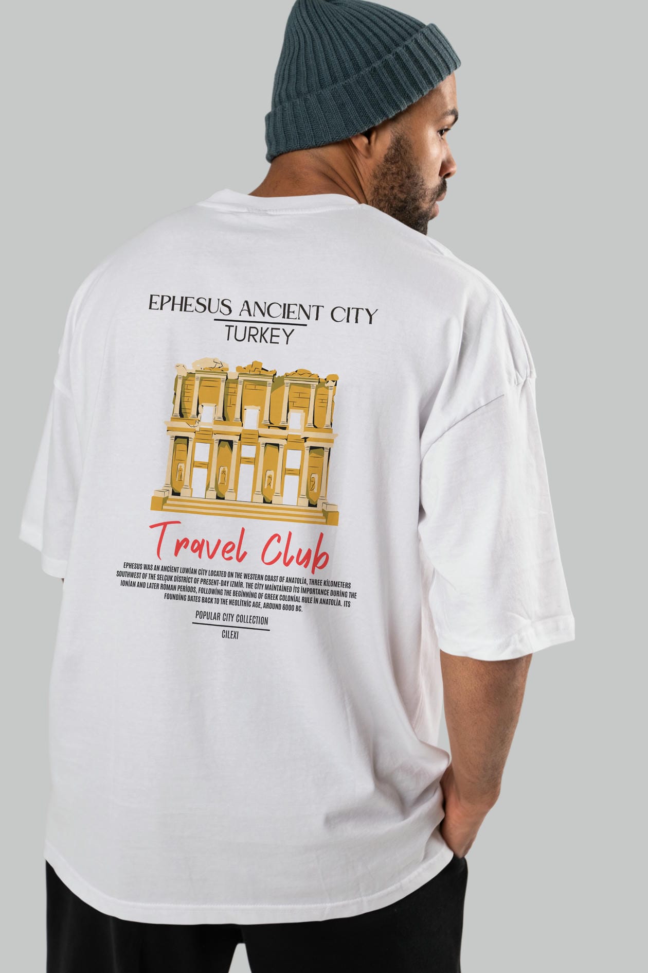 Ephesus Ancient City Turkey Arka Baskılı Oversize t-shirt Erkek Kadın Pamuk Bisiklet Yaka tişort