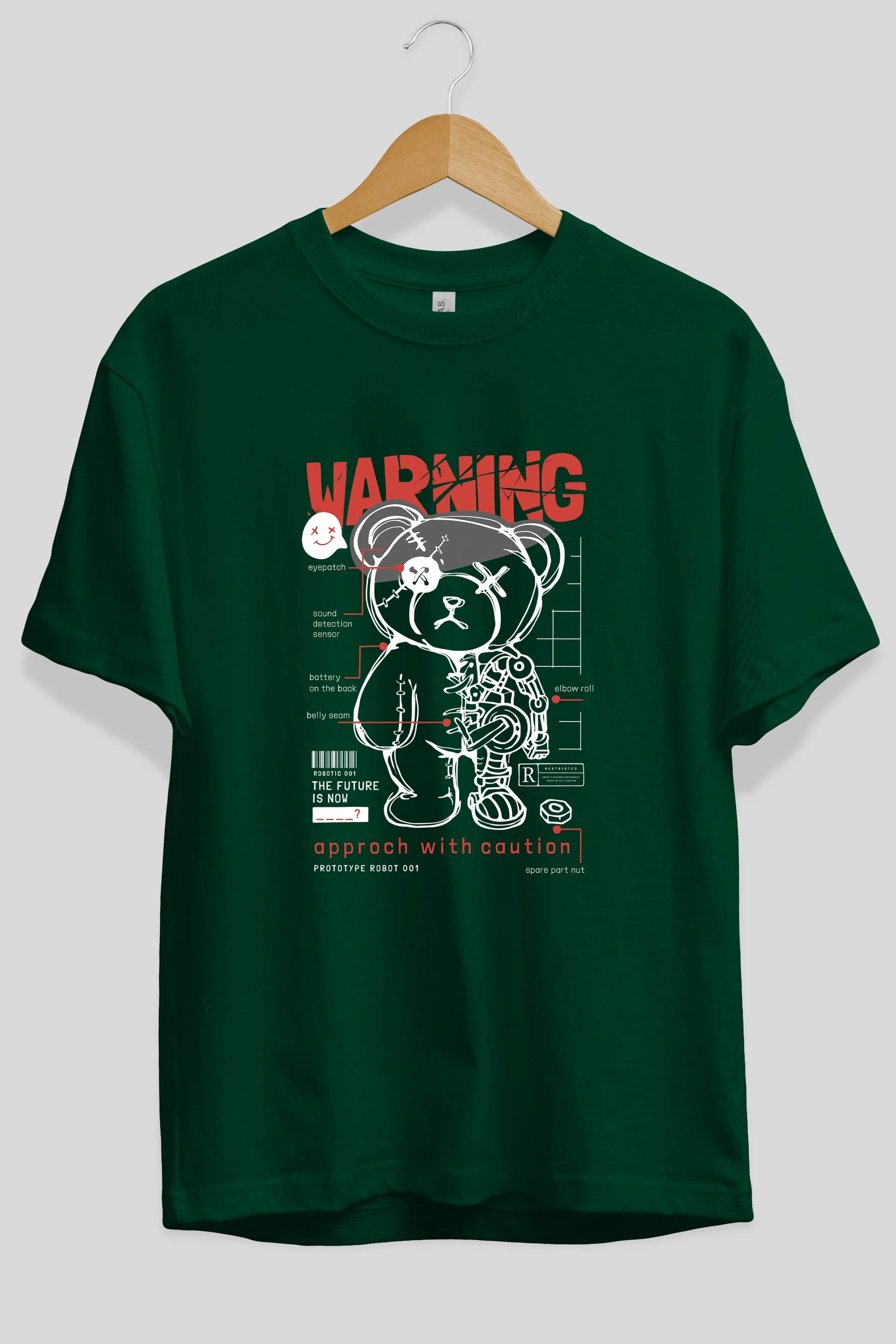 Teddy Bear Warning Ön Baskılı Oversize t-shirt Erkek Kadın Unisex