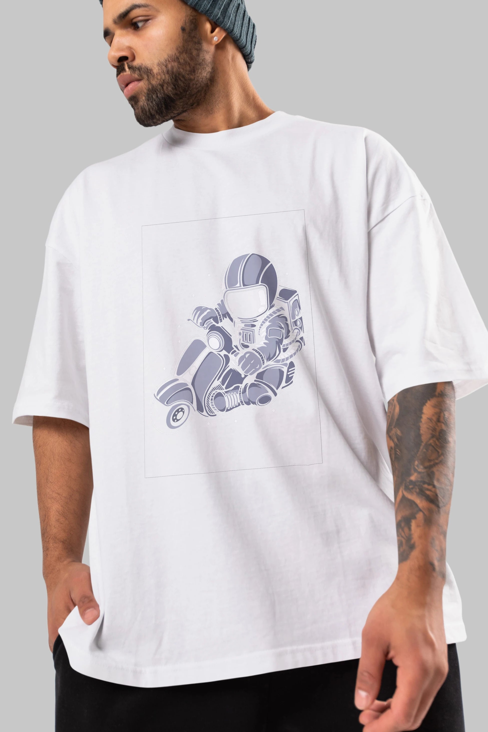 Astronaut Scooter (2) Ön Baskılı Oversize t-shirt Erkek Kadın Unisex