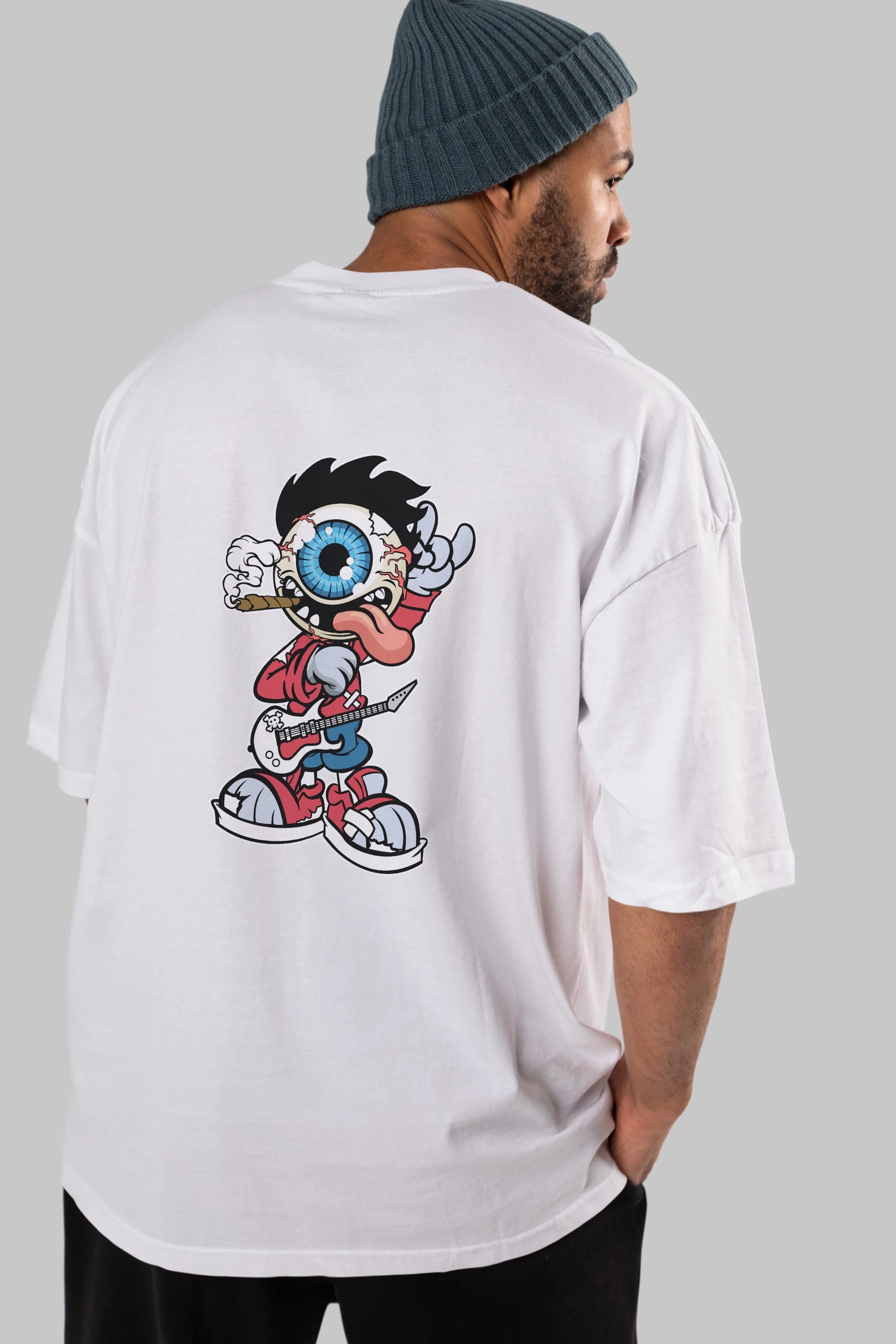 Eyeball Rockstar Arka Baskılı Oversize t-shirt Erkek Kadın Unisex %100 Pamuk tişort