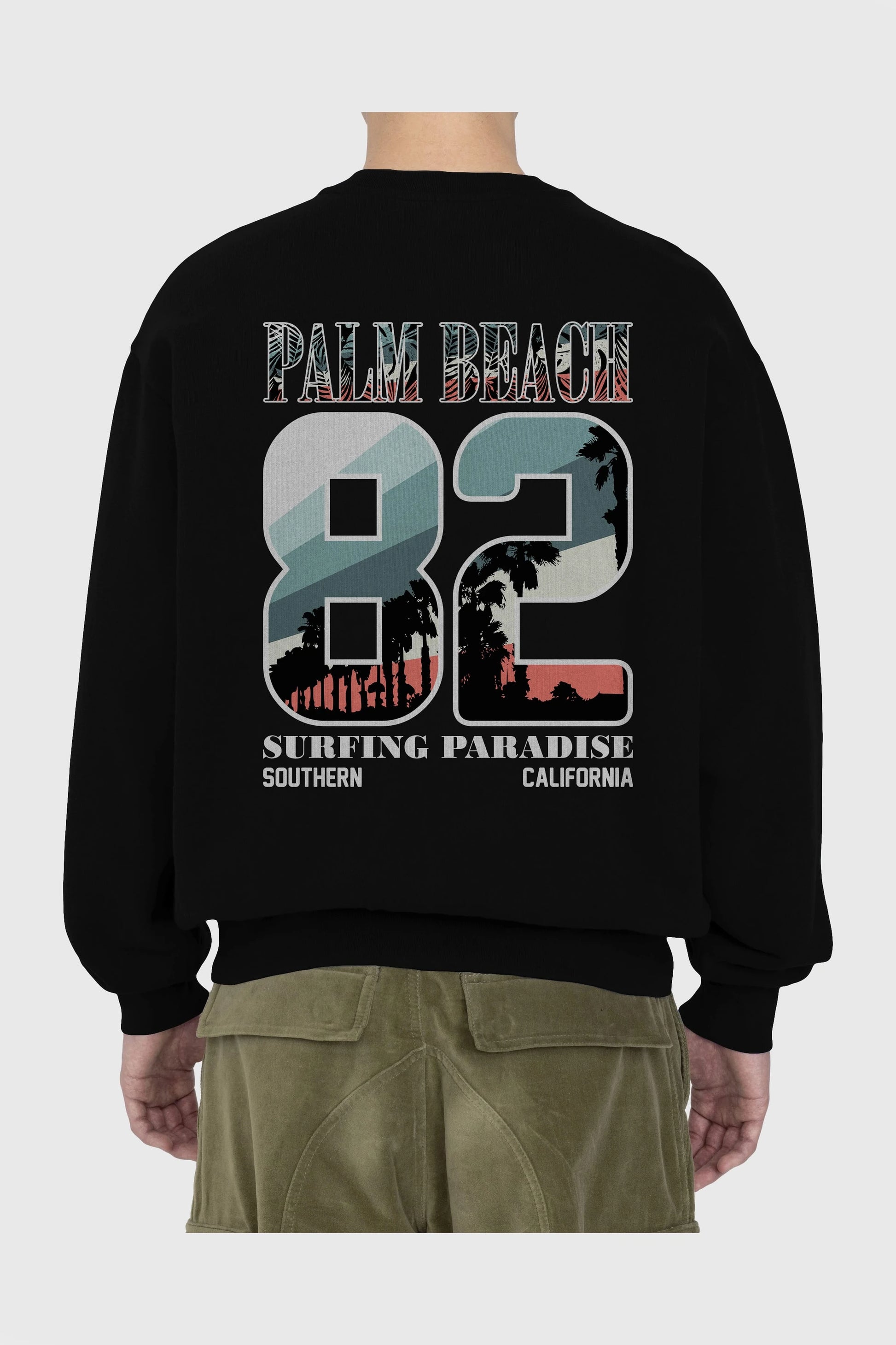 Palm Beach 82 Arka Baskılı Oversize Sweatshirt Erkek Kadın Unisex