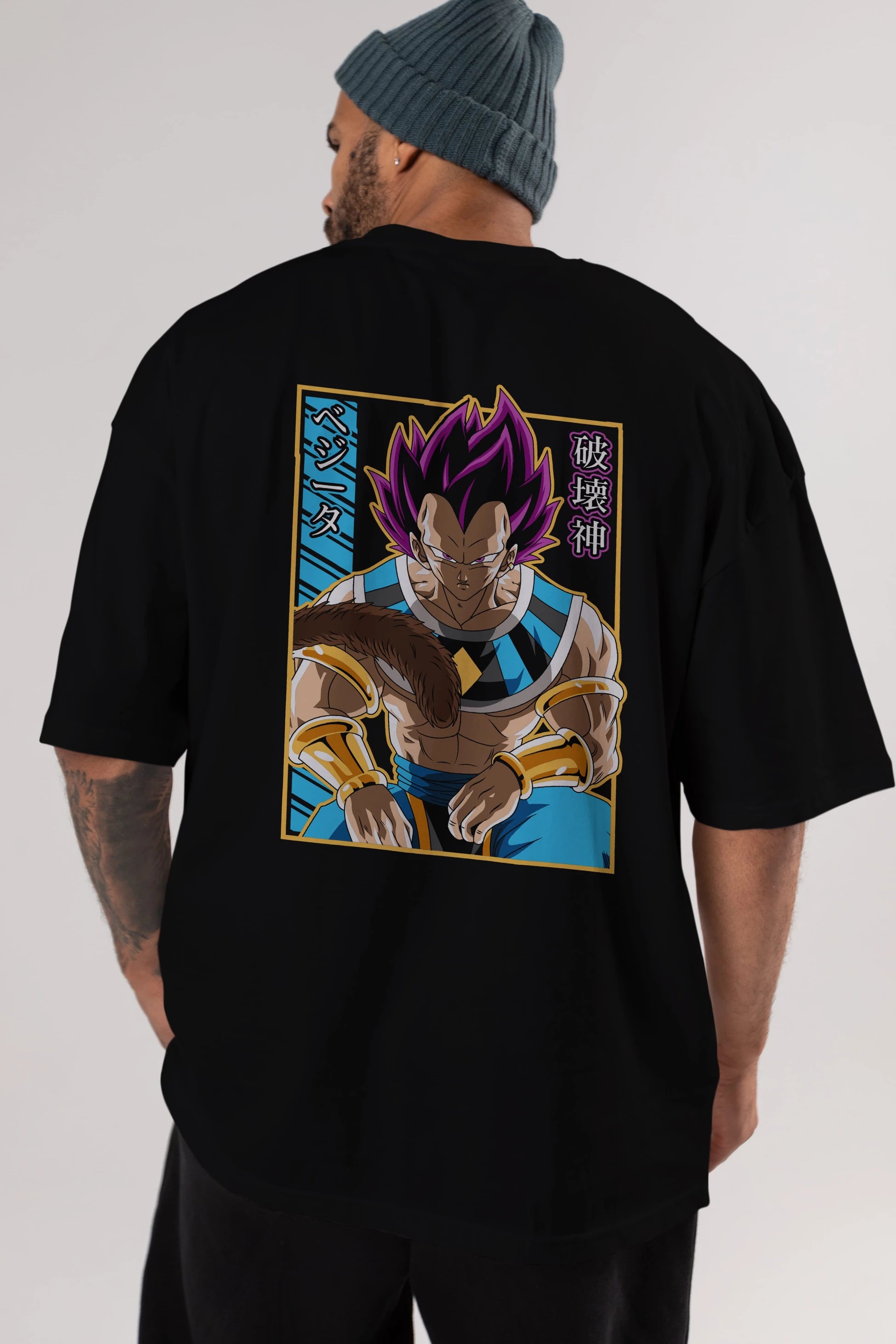 DragonBall VegetaHakaishin Anime Arka Baskılı Oversize t-shirt Erkek Kadın Unisex