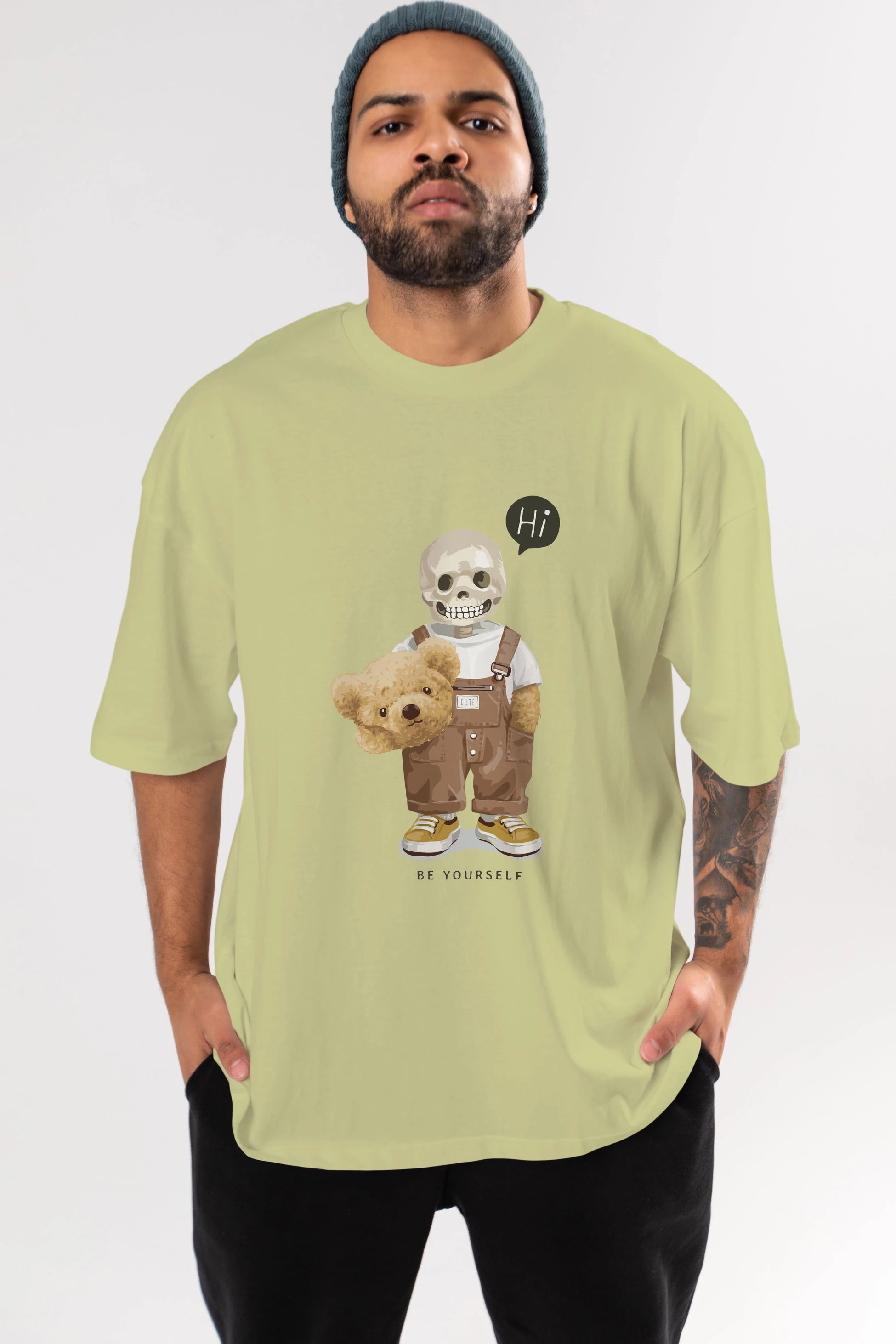 Teddy Bear hi Ön Baskılı Oversize t-shirt Erkek Kadın Unisex %100 Pamuk