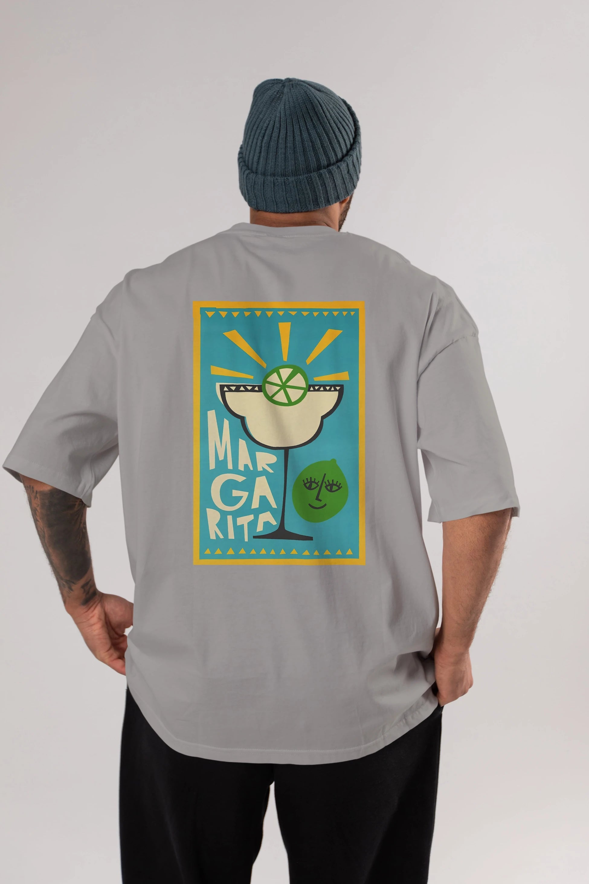 Margarita 4 Arka Baskılı Oversize t-shirt Erkek Kadın Unisex %100 Pamuk Bisiklet Yaka tişort