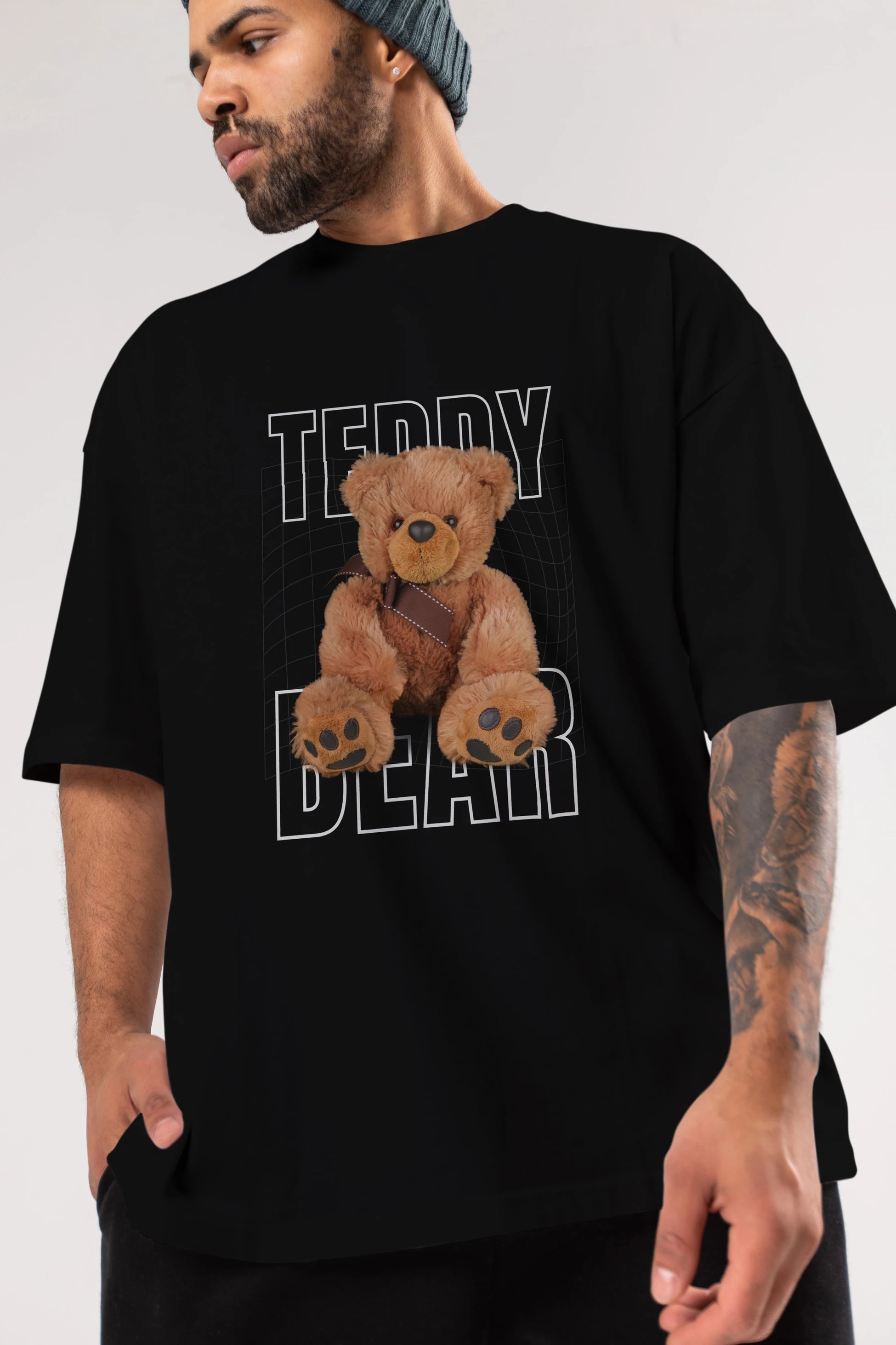 Teddy Bear Yazılı Ön Baskılı Oversize t-shirt Erkek Kadın Unisex %100 Pamuk