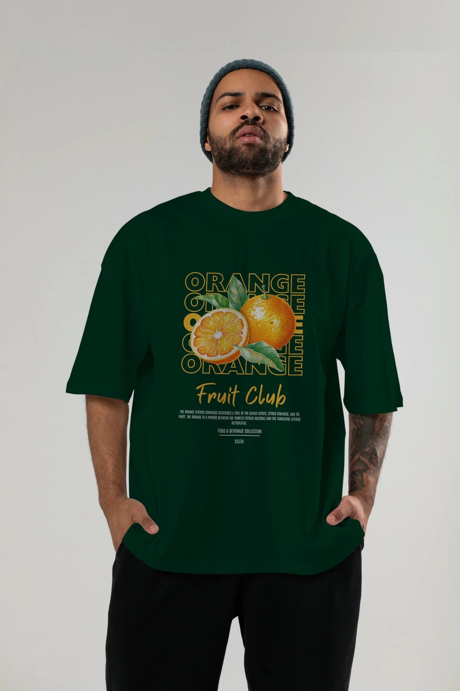 Orange Ön Baskılı Oversize t-shirt Erkek Kadın Pamuk Bisiklet Yaka tişort