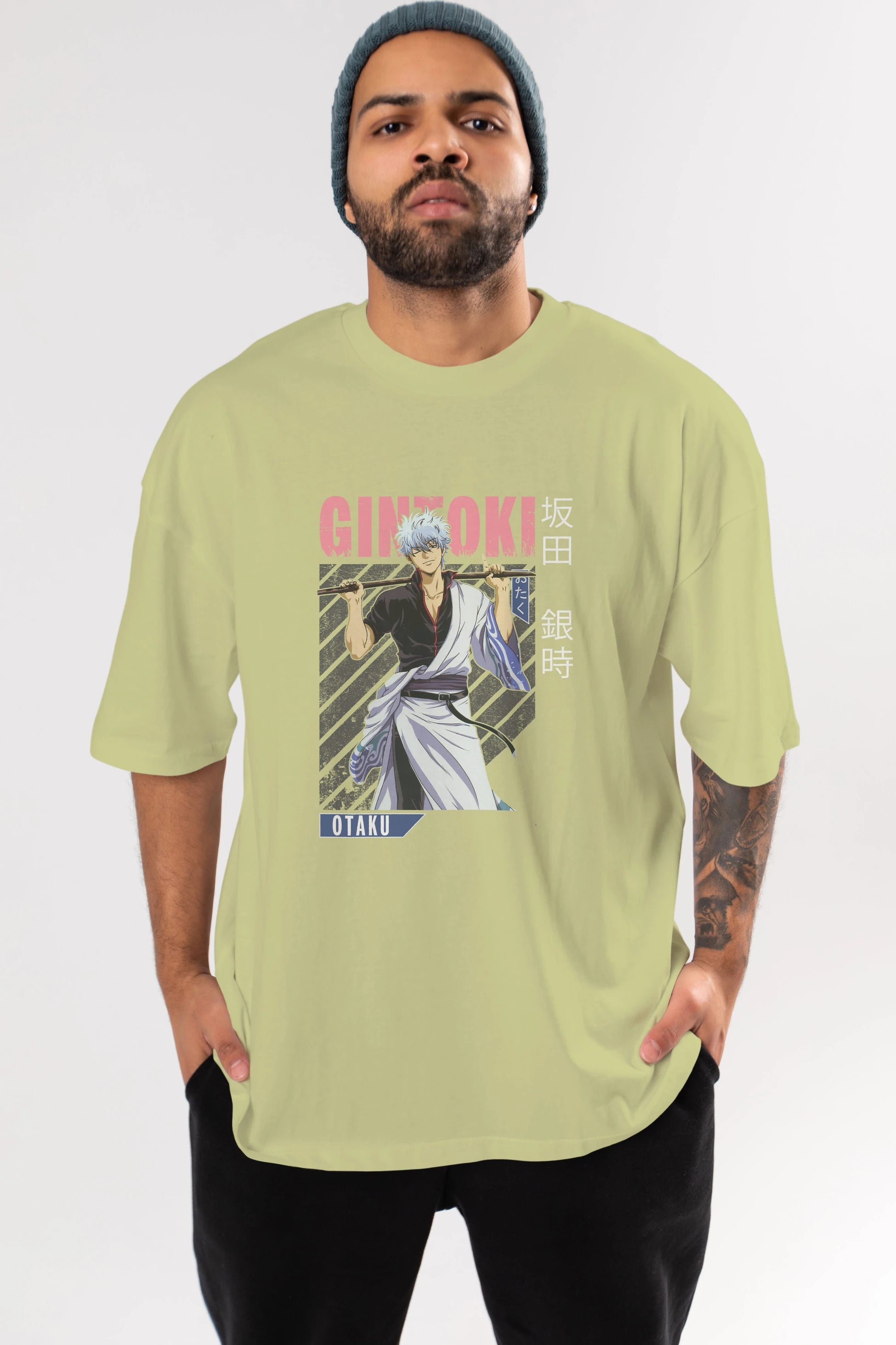 Gintoki Sakata GINTAMA 3 Anime Ön Baskılı Oversize t-shirt %100 pamuk Erkek Kadın Unisex