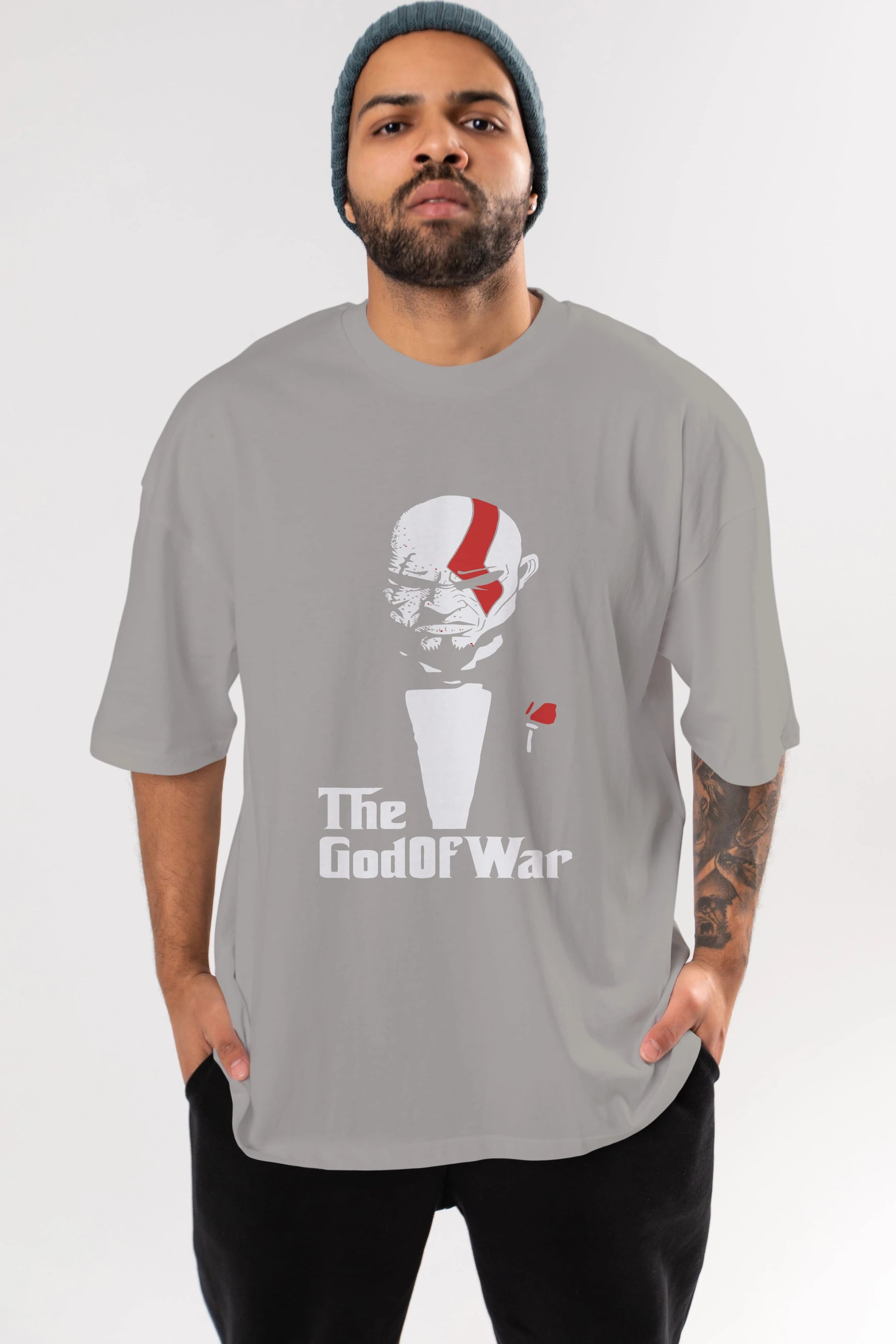 The God of War Ön Baskılı Oversize t-shirt Erkek Kadın Unisex %100 Pamuk Bisiklet Yaka tişort