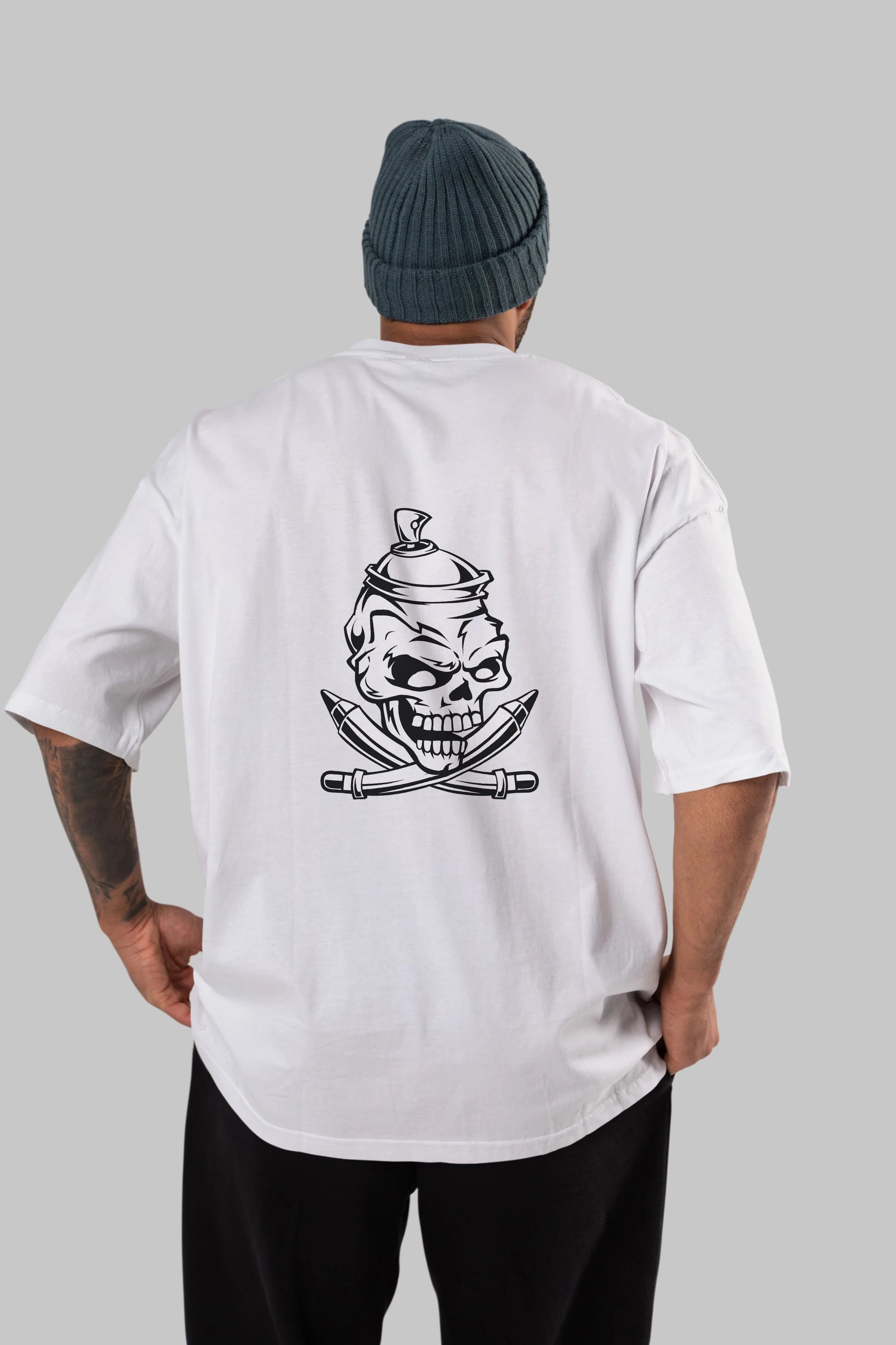 Skull Grafity Arka Baskılı Oversize t-shirt Erkek Kadın Unisex %100 Pamuk tişort