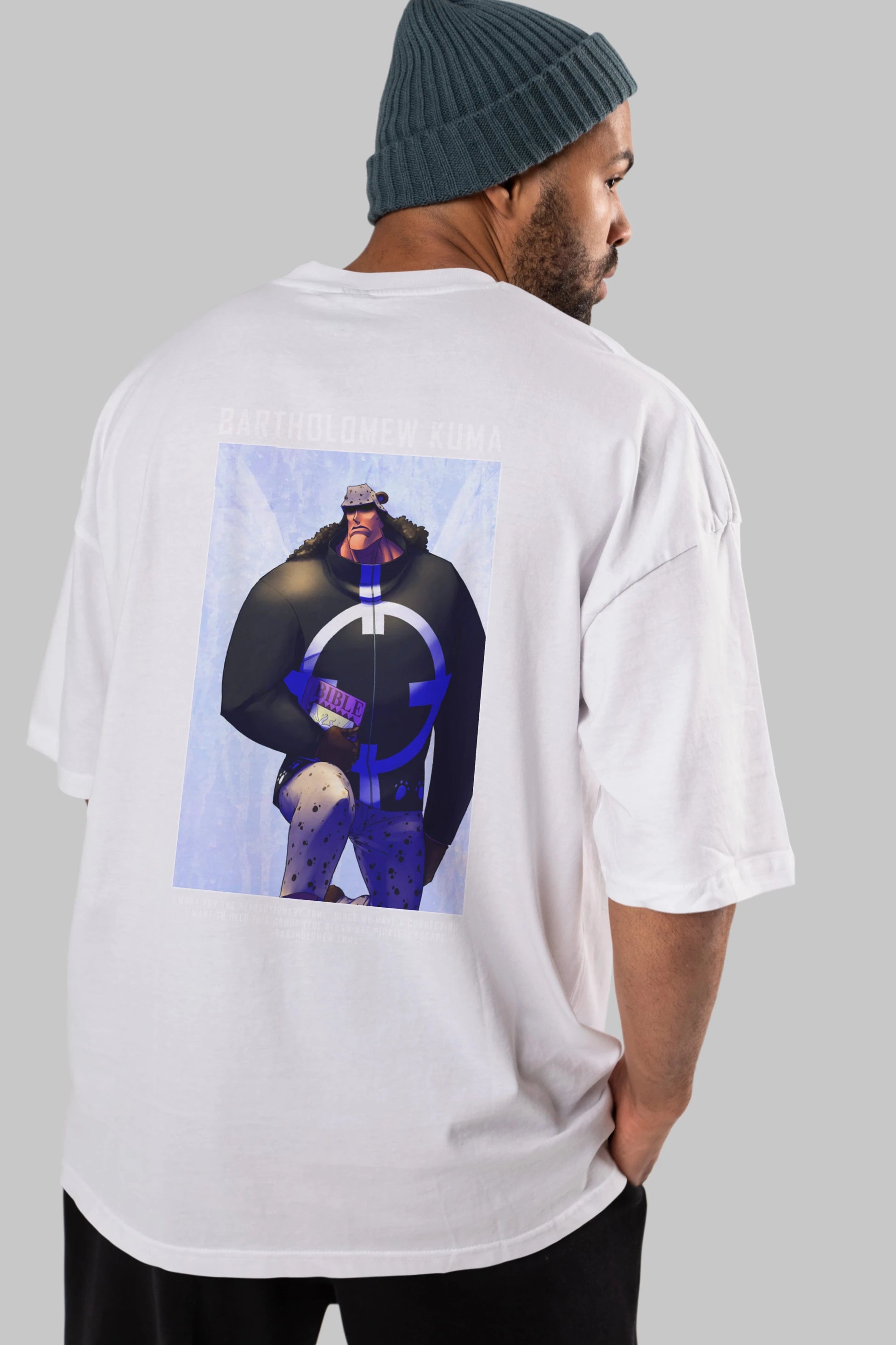 Bartholomew Kuma Anime Arka Baskılı Oversize t-shirt Erkek Kadın Unisex %100 pamuk tişort
