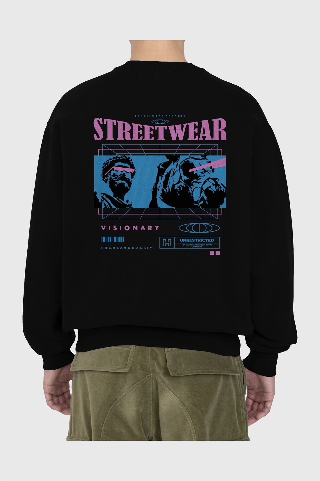Streetwear Visionary Arka Baskılı Oversize Sweatshirt Erkek Kadın Unisex