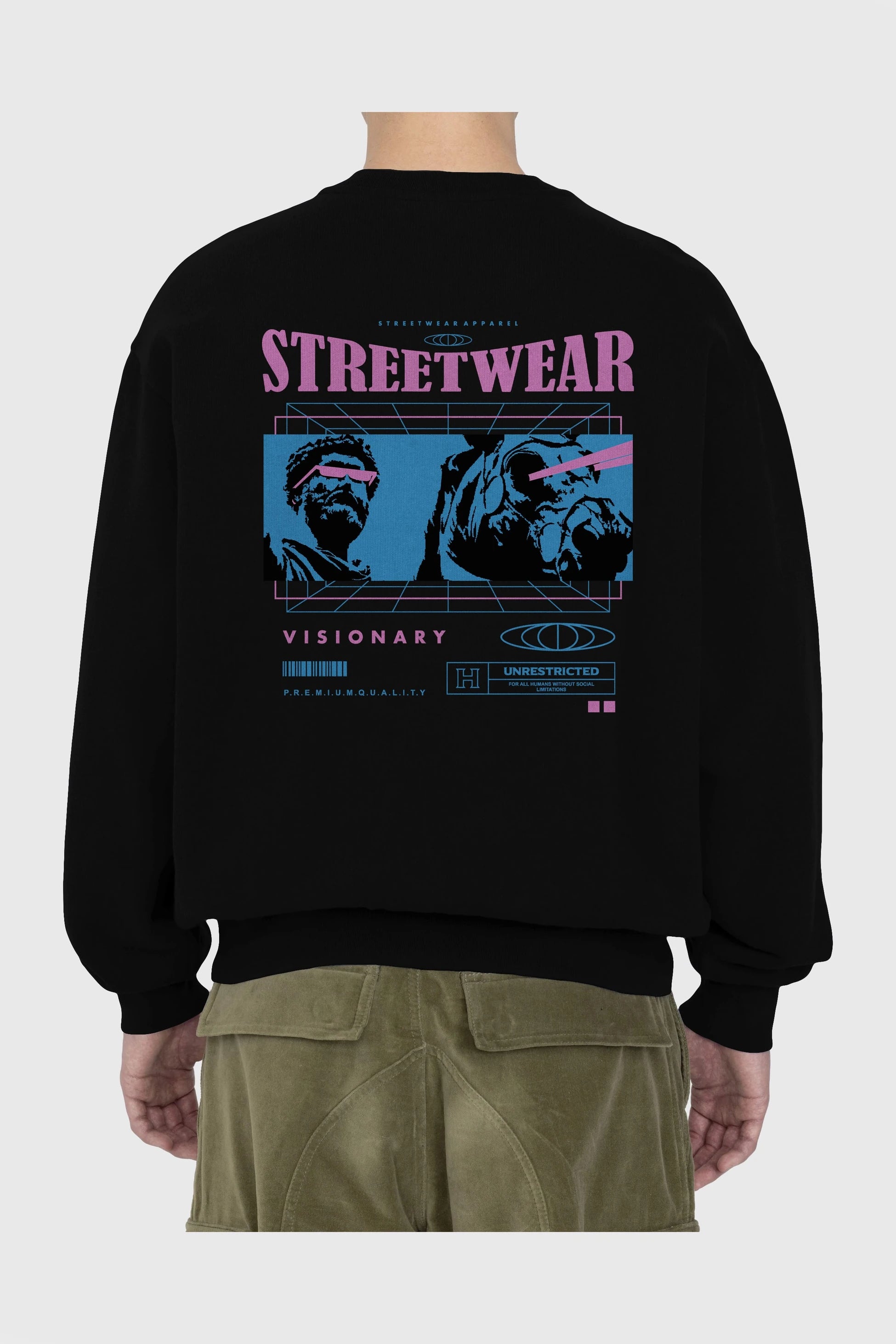 Streetwear Visionary Arka Baskılı Oversize Sweatshirt Erkek Kadın Unisex