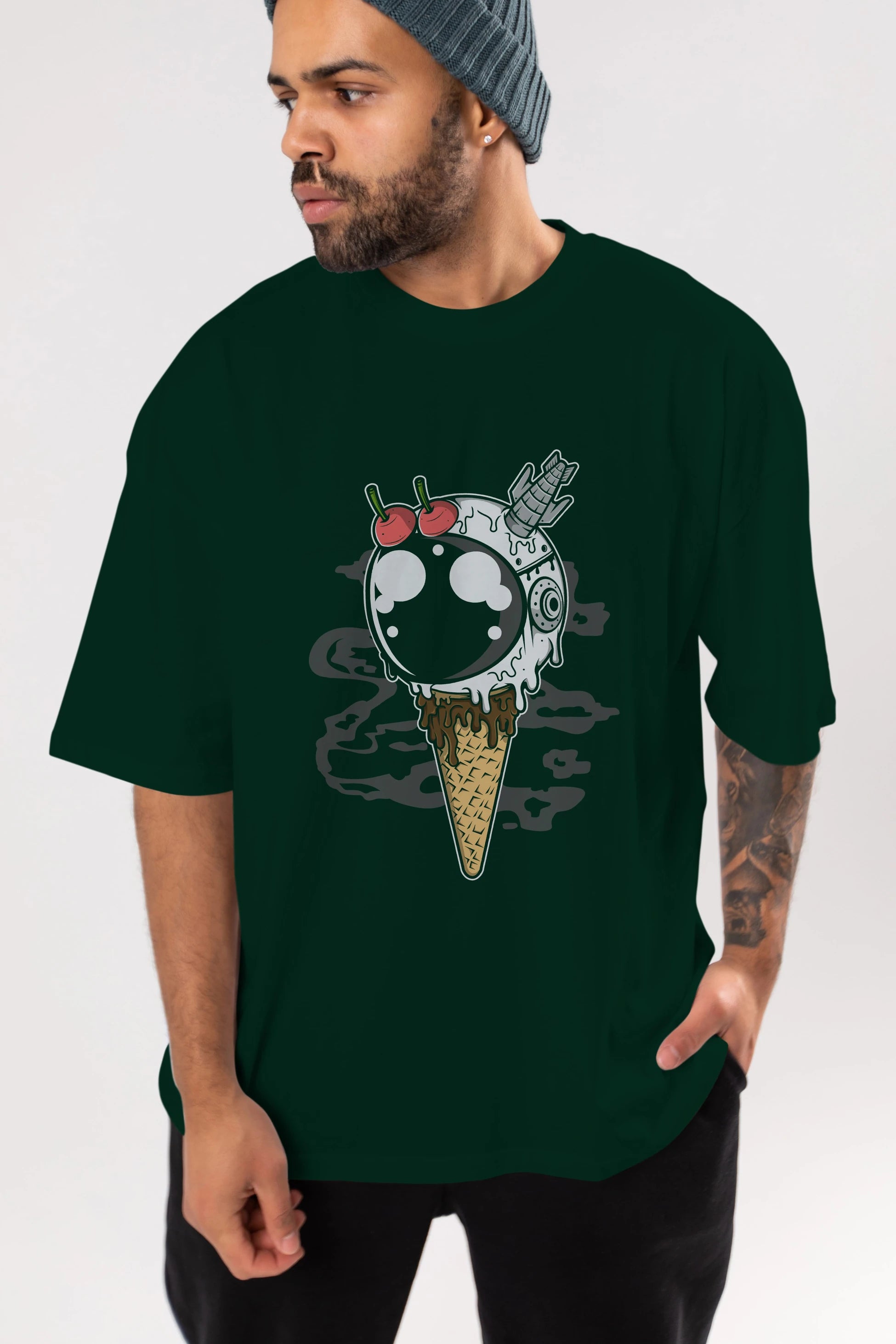 Astronaut Ice Cream Ön Baskılı Oversize t-shirt Erkek Kadın Unisex