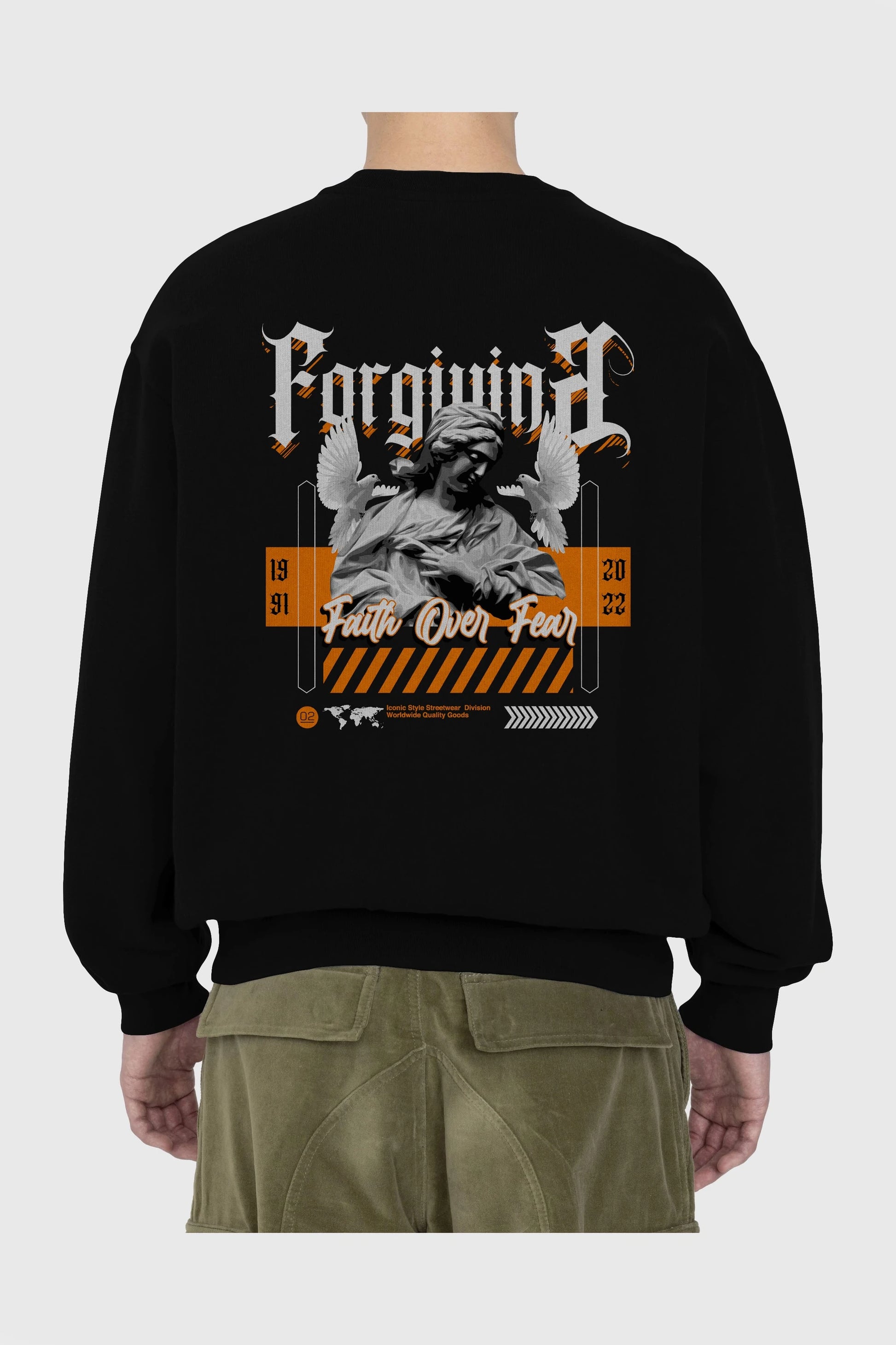 Faith Over Fear 2 Arka Baskılı Oversize Sweatshirt Erkek Kadın Unisex