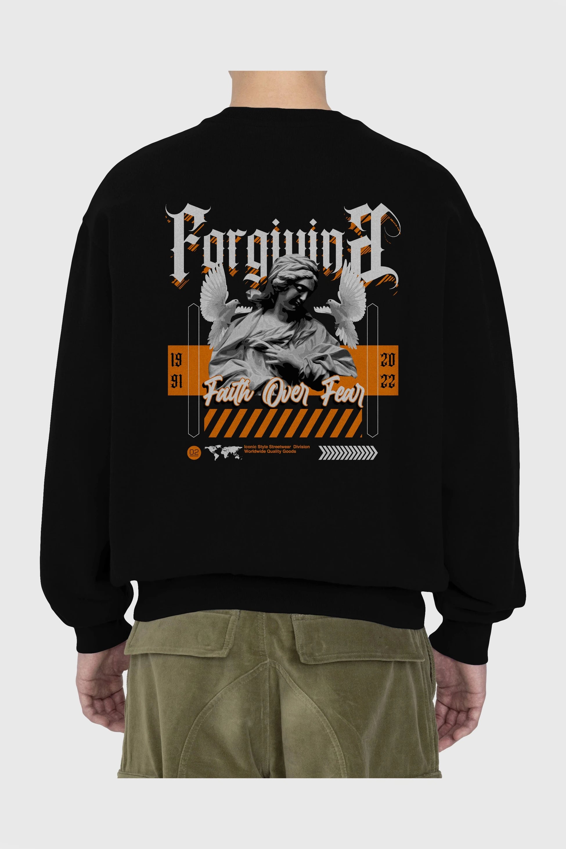 Faith Over Fear 2 Arka Baskılı Oversize Sweatshirt Erkek Kadın Unisex