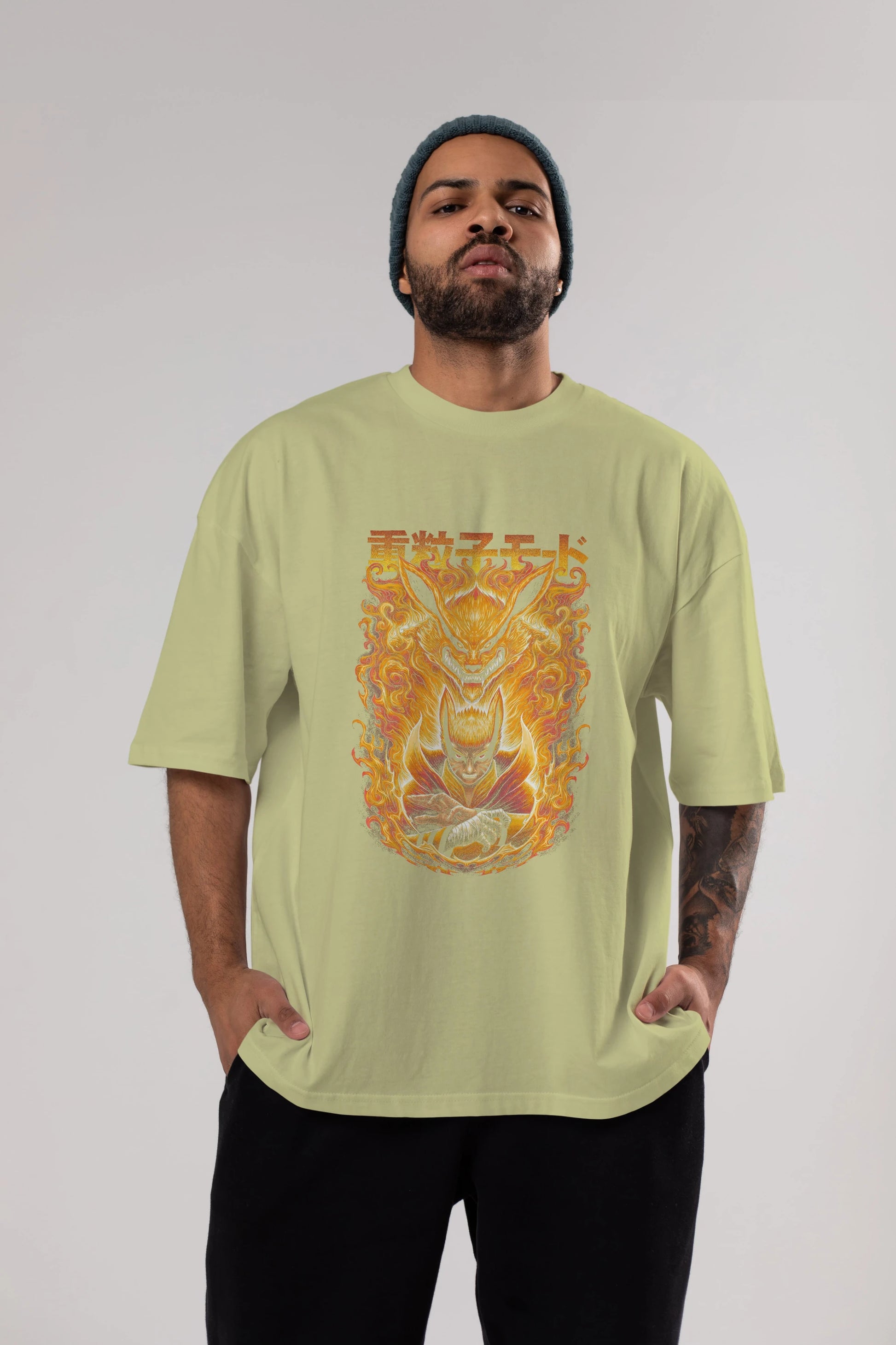 NARUTO KYUUBI 1 Anime Ön Baskılı Oversize t-shirt %100 pamuk Erkek Kadın Unisex