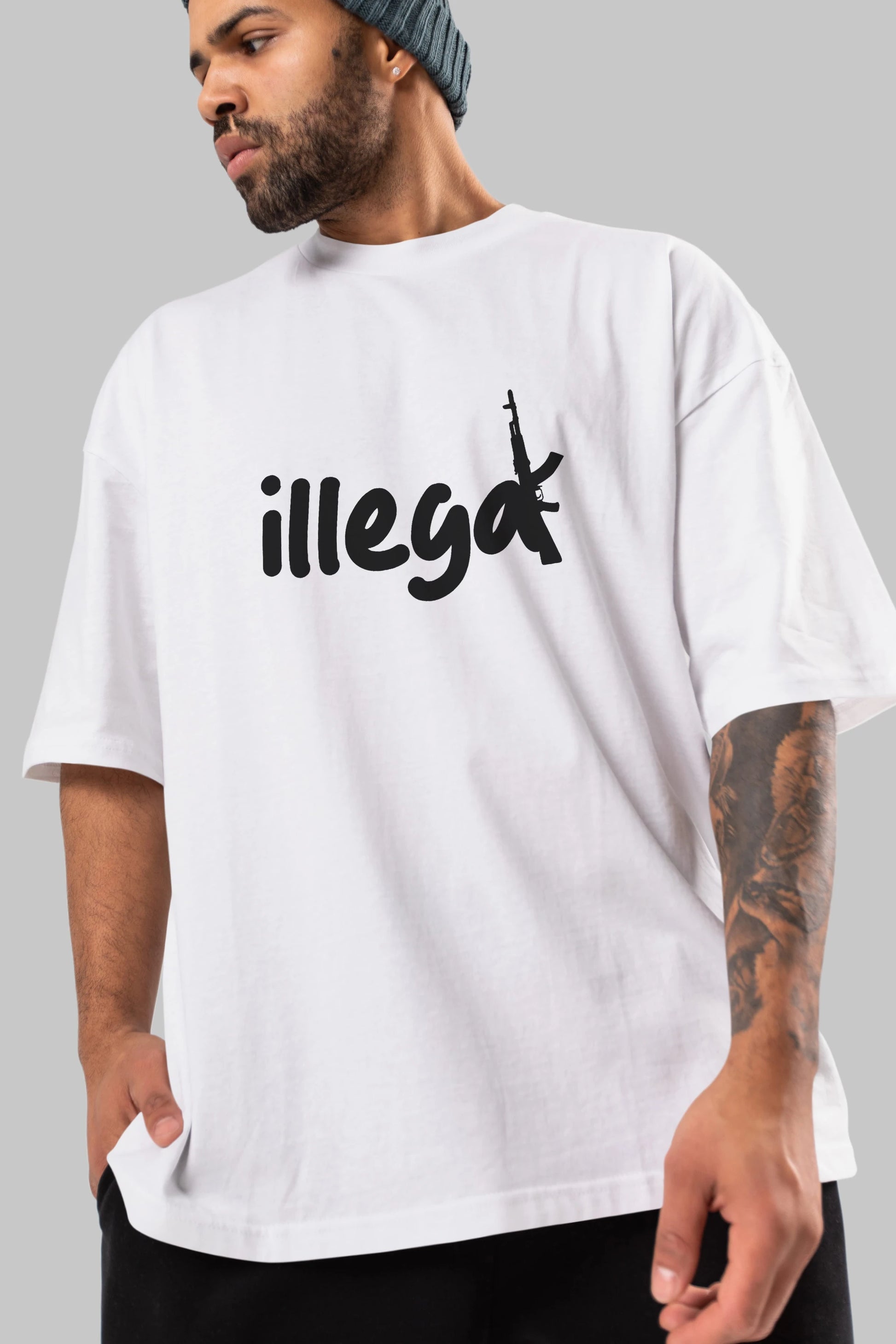 illegal Ön Baskılı Oversize t-shirt %100 pamuk Erkek Kadın Unisex