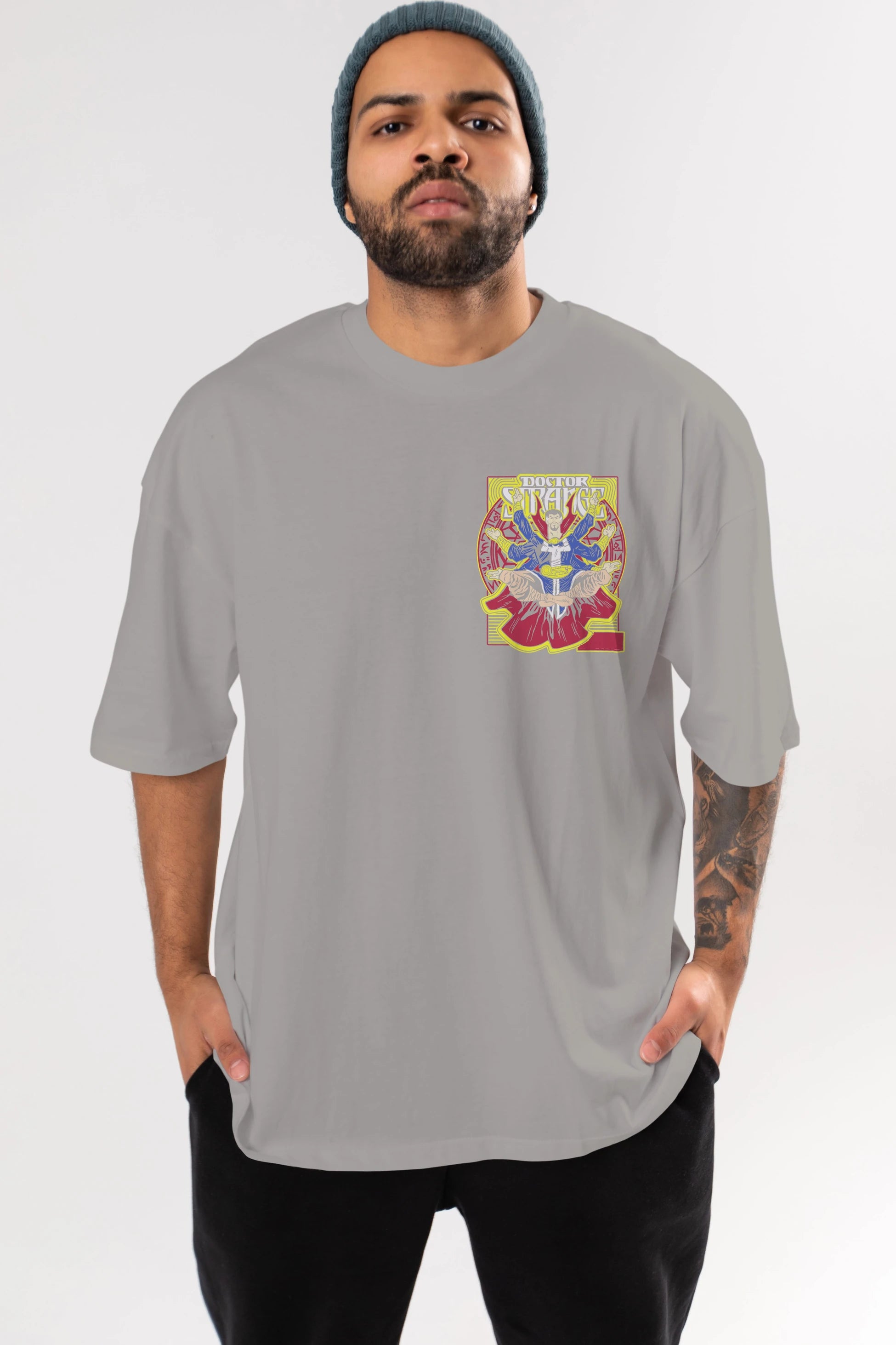 Doctor Strange (1) Ön Sol Baskılı Oversize t-shirt Erkek Kadın Unisex %100 Pamuk Bisiklet Yaka tişort