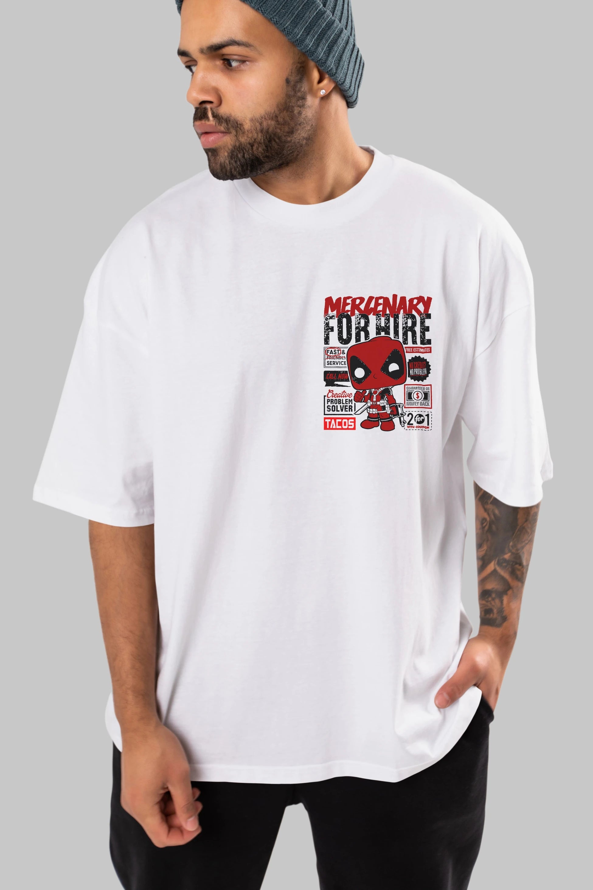 Deadpool (18) Ön Sol Baskılı Oversize t-shirt Erkek Kadın Unisex %100 Pamuk Bisiklet Yaka tişort