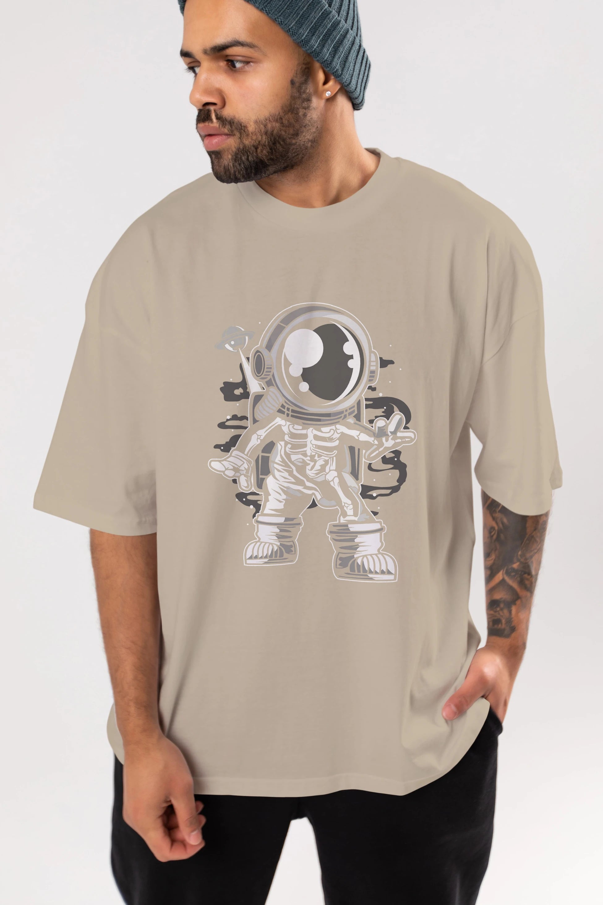 Space Skeleton Ön Baskılı Oversize t-shirt Erkek Kadın Unisex