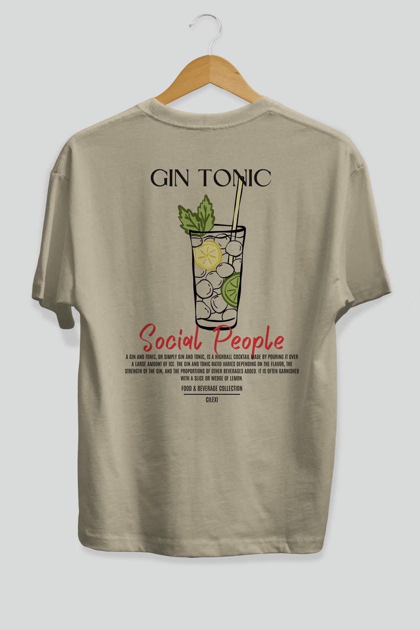 Gın Tonıc Kokteyl Serisi Baskılı Oversize t-shirt Erkek Kadın Unisex %100 Pamuk Bisiklet Yaka tişort