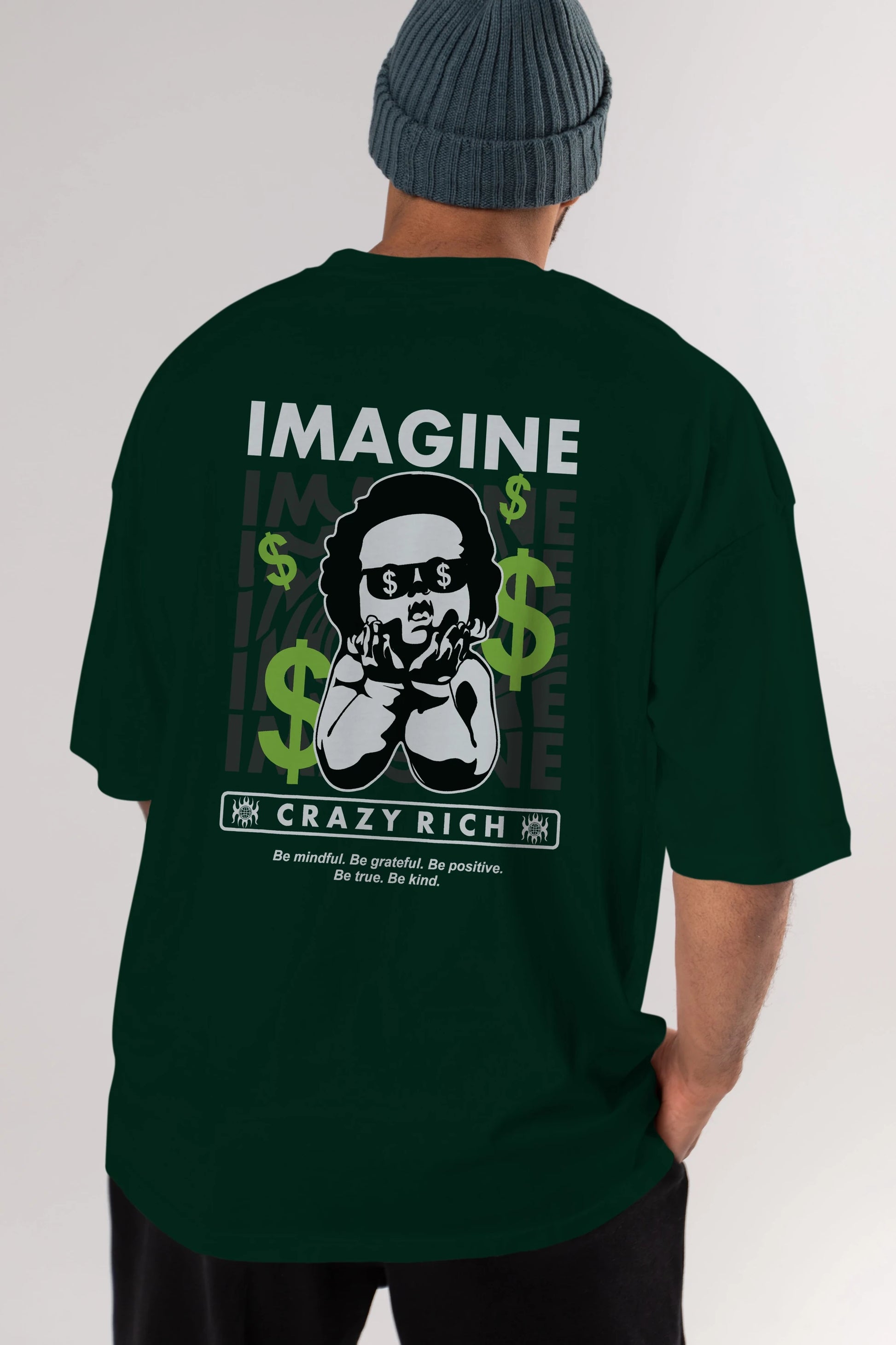 Imagine Crazy Rich Arka Baskılı Oversize t-shirt Erkek Kadın Unisex