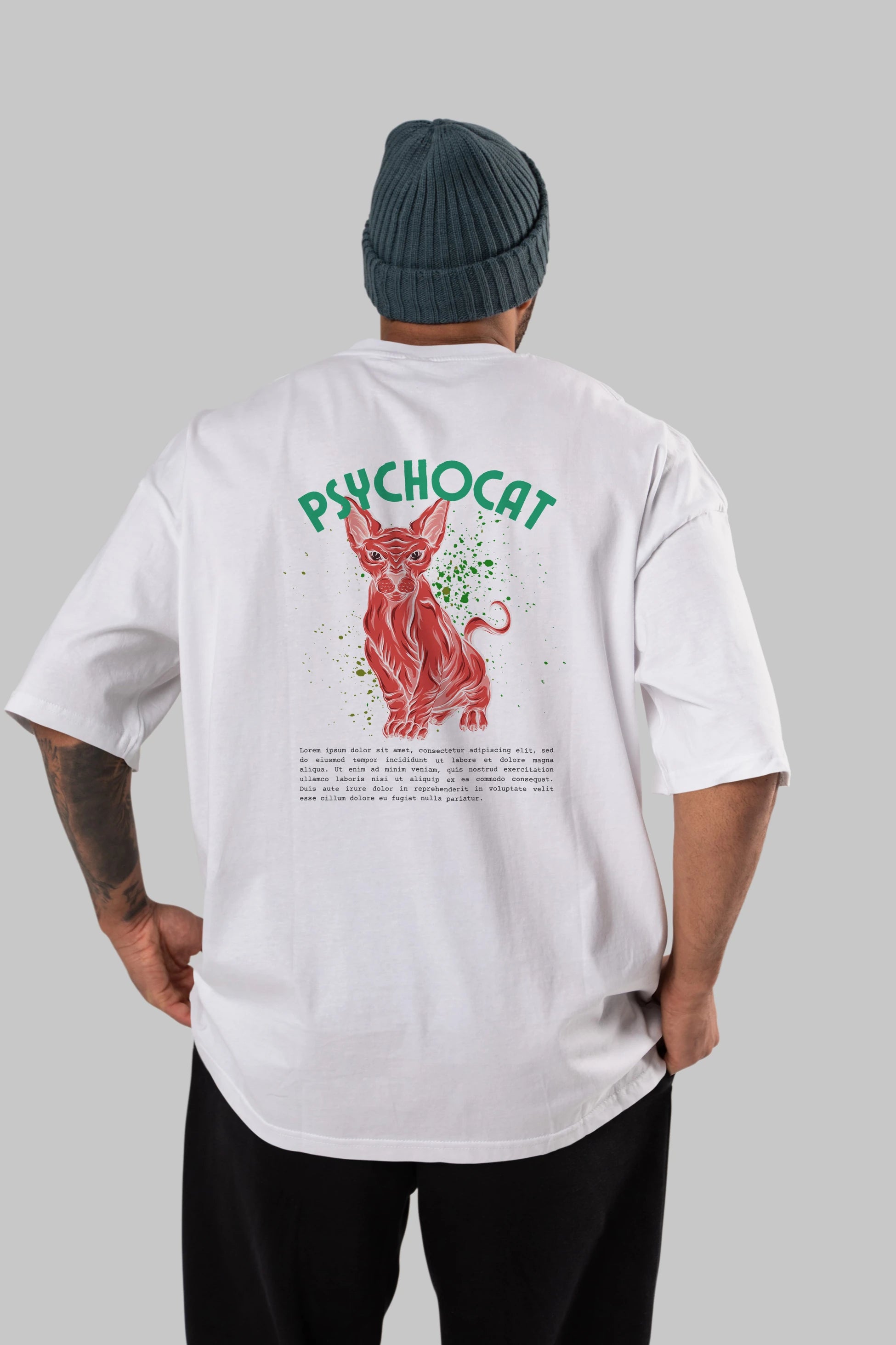 Psychocat Arka Baskılı Oversize t-shirt Erkek Kadın Unisex