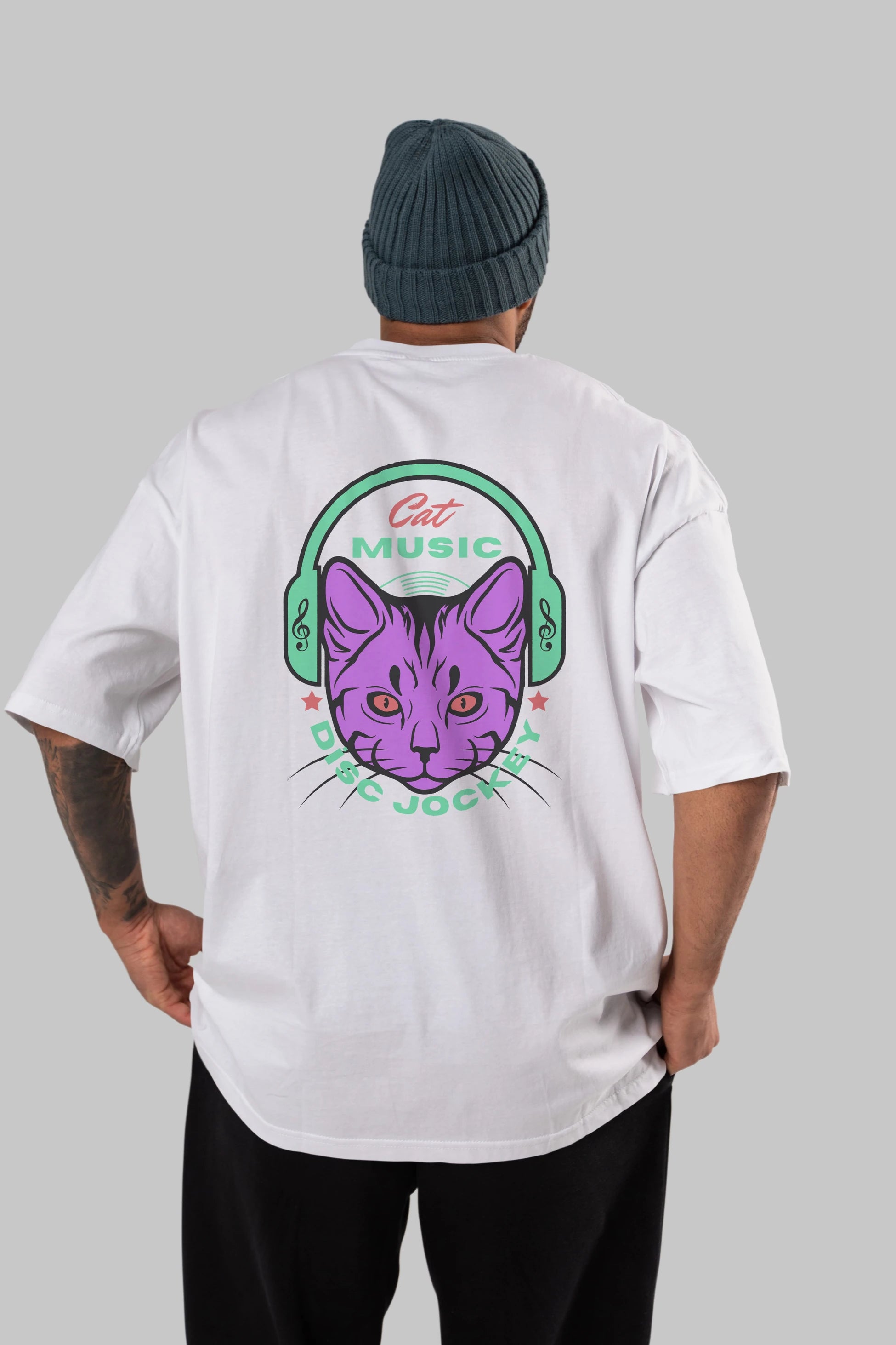 Cat Music Arka Baskılı Oversize t-shirt Erkek Kadın Unisex