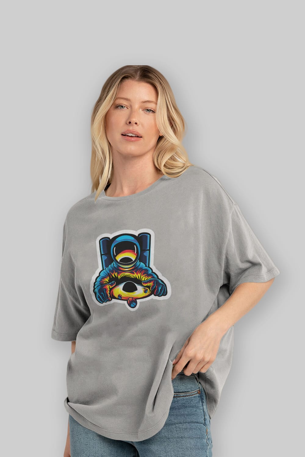 Astronaut & Black Hole Sticker Ön Baskılı Oversize t-shirt Erkek Kadın Unisex