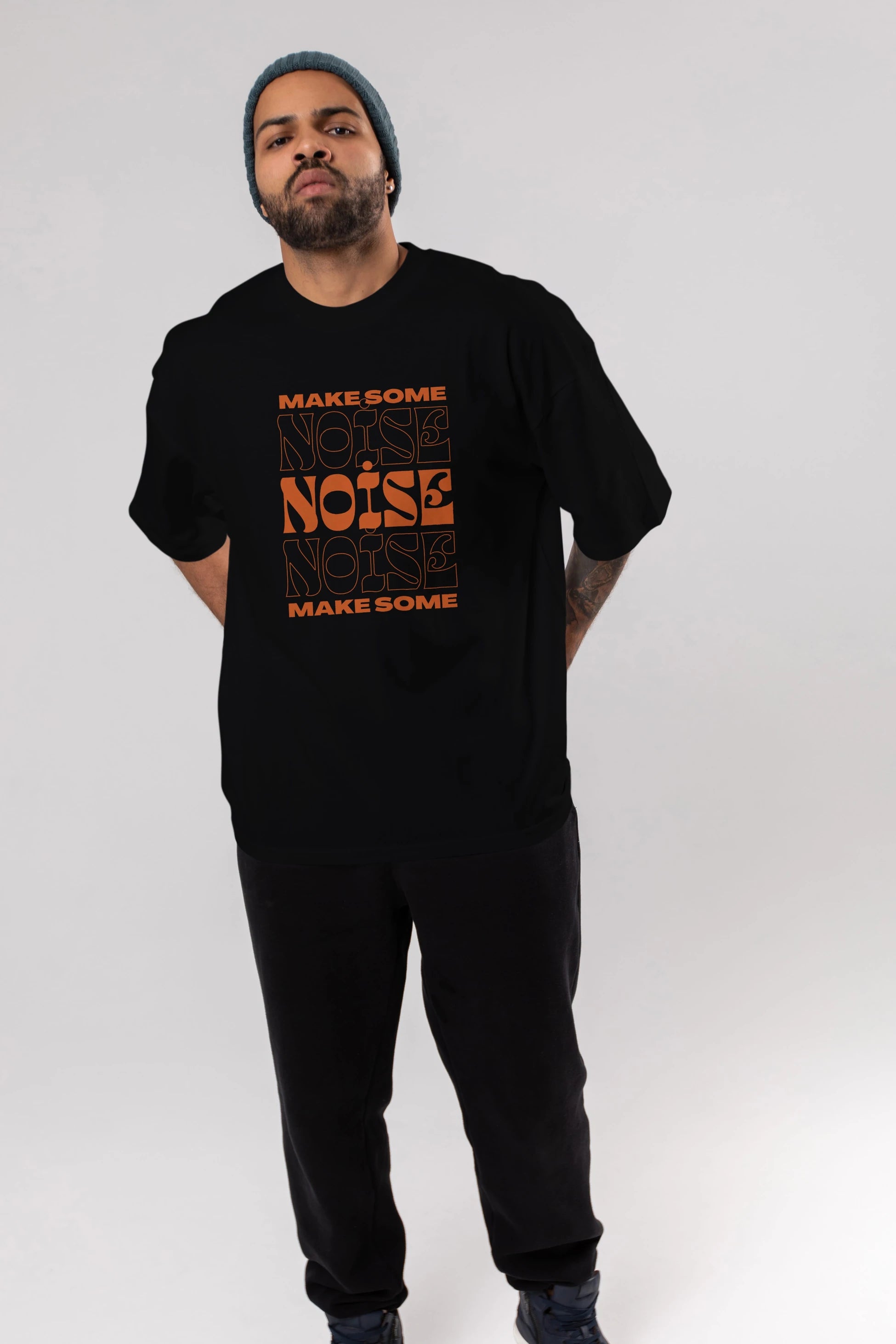 Make Some Noise Yazılı 2 Ön Baskılı Oversize t-shirt Erkek Kadın Unisex