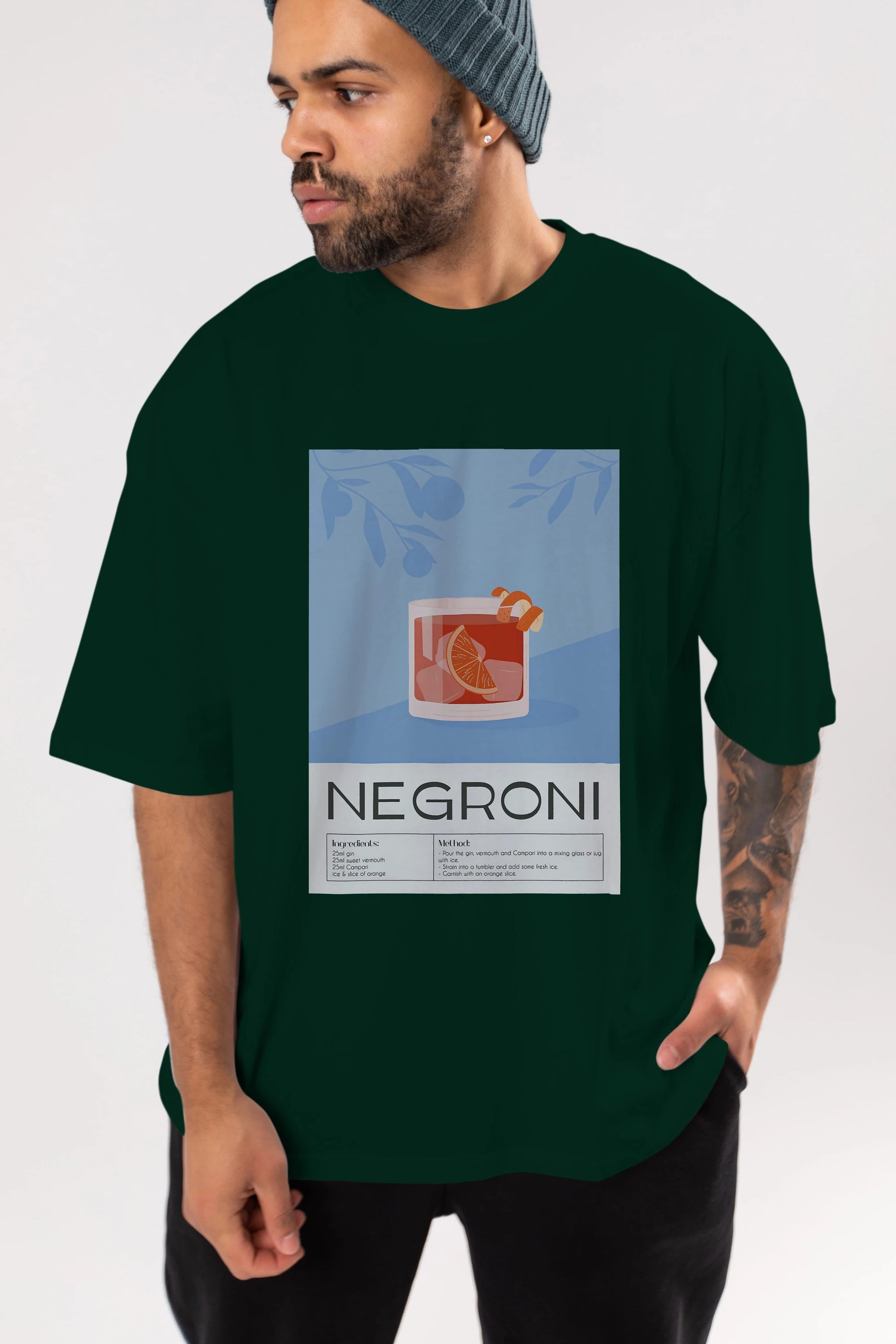 Negroni Ön Baskılı Oversize t-shirt Erkek Kadın Unisex %100 Pamuk Bisiklet Yaka tişort