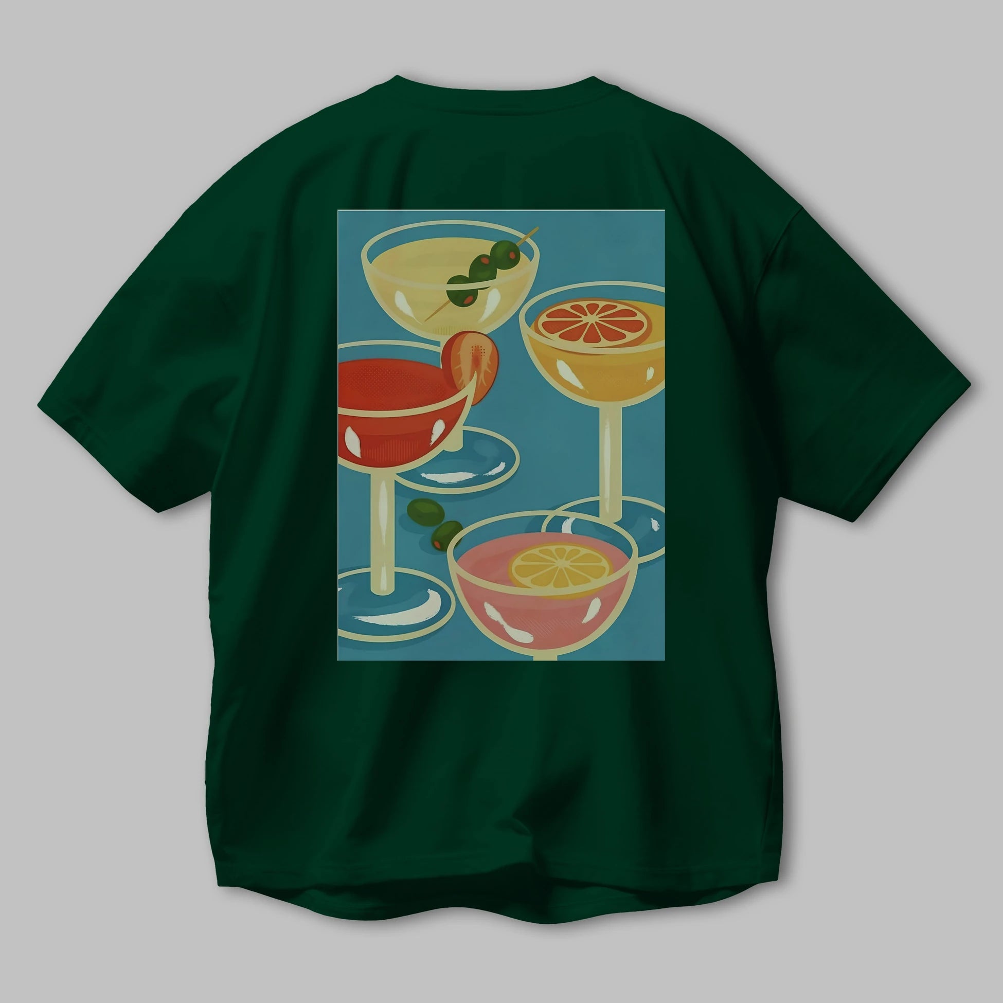 Cocktails Arka Baskılı Oversize t-shirt Erkek Kadın Unisex %100 Pamuk Bisiklet Yaka tişort