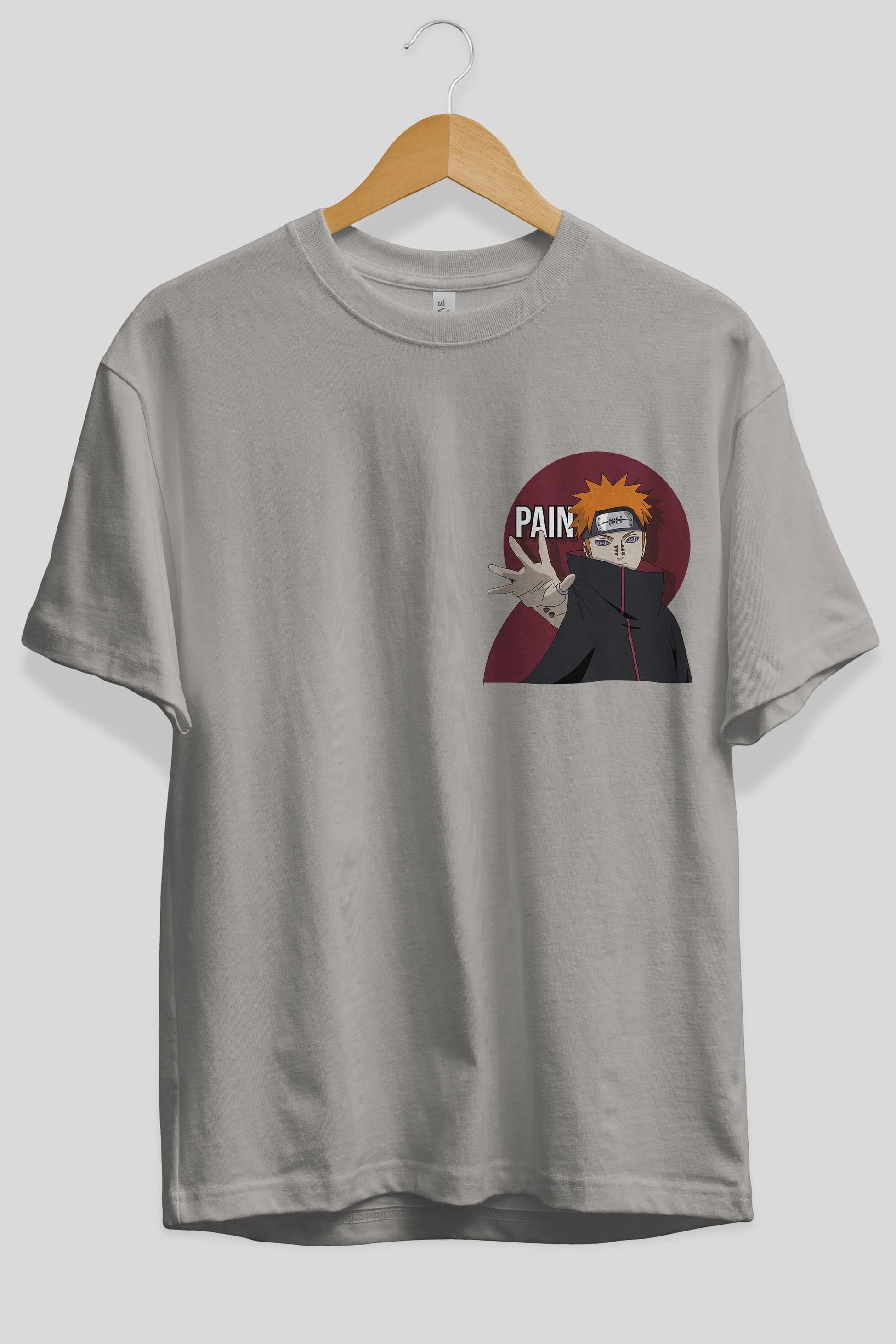 PAIN NARUTO Ön Sol Baskılı Oversize t-shirt Erkek Kadın Unisex %100 Pamuk Bisiklet Yaka tişort