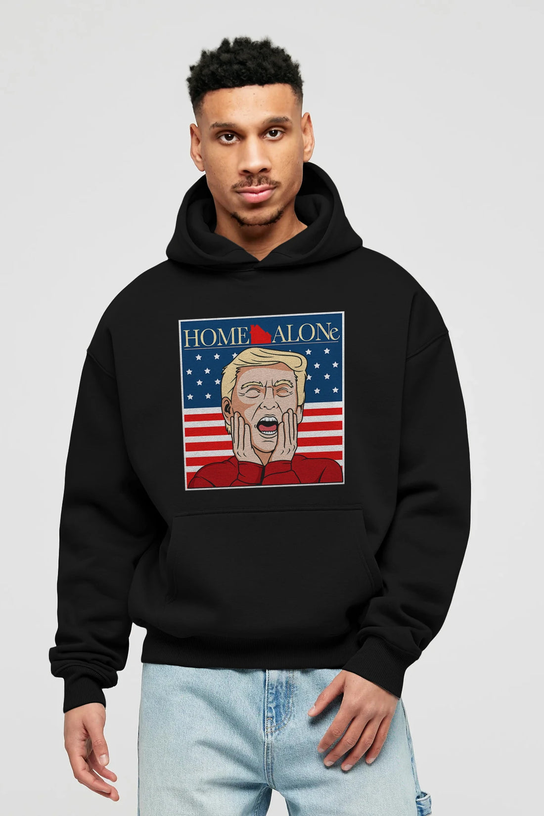 Home Alone Trump Ön Baskılı Hoodie Oversize Kapüşonlu Sweatshirt Erkek Kadın Unisex
