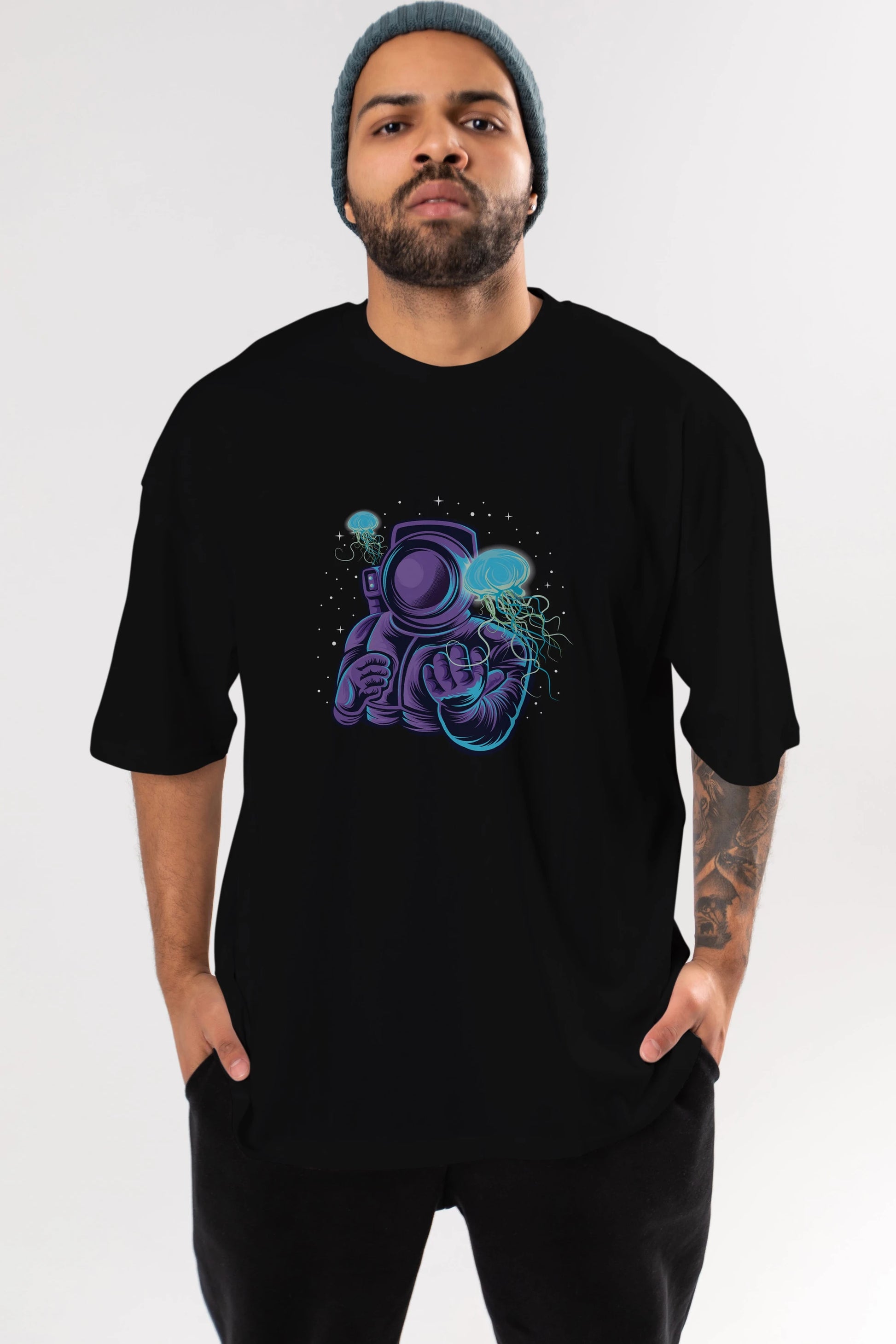 Astronaut and Jellyfish Ön Baskılı Oversize t-shirt Erkek Kadın Unisex