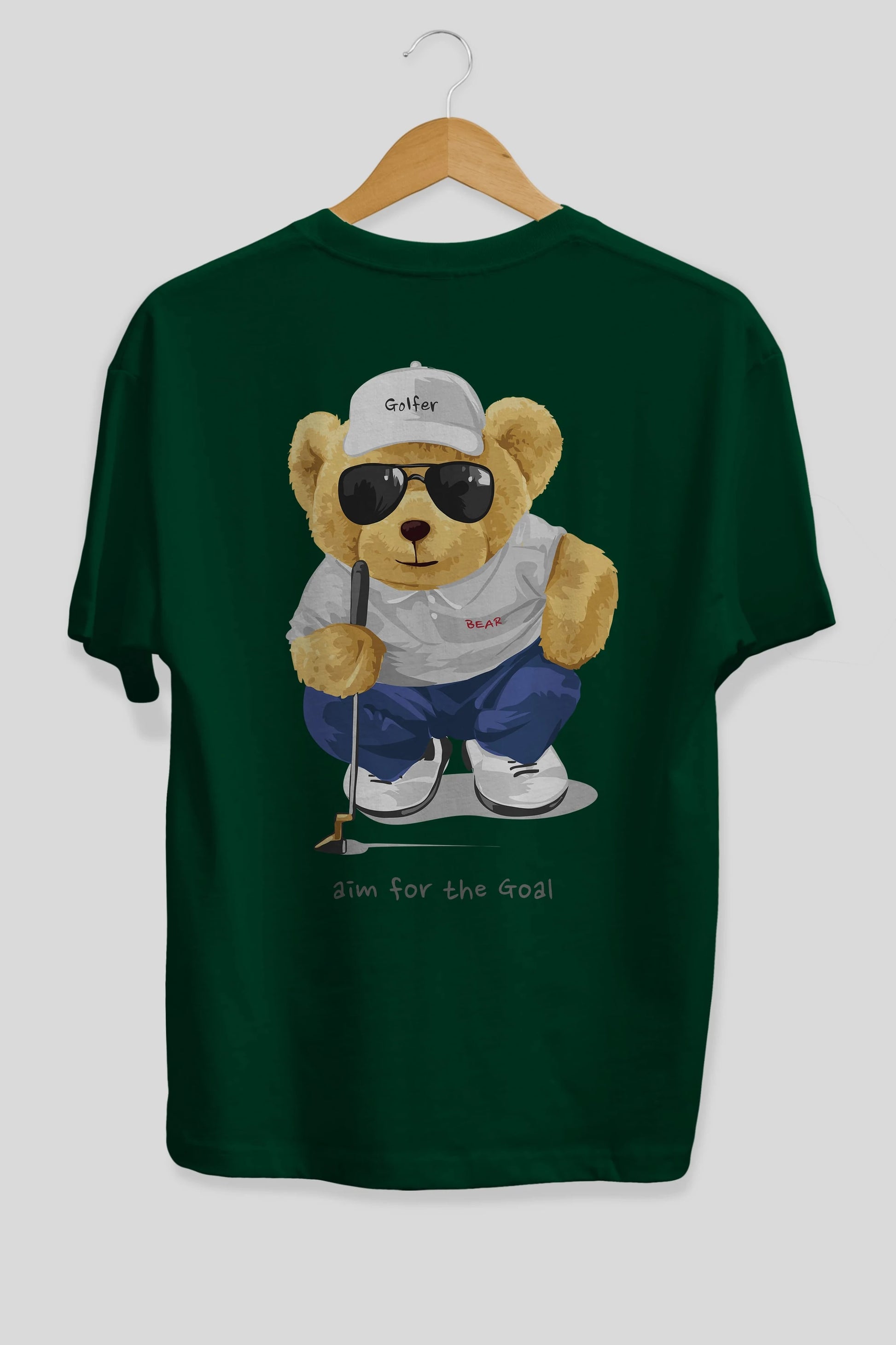 Teddy Bear Golfer Arka Baskılı Oversize t-shirt Erkek Kadın Unisex %100 Pamuk