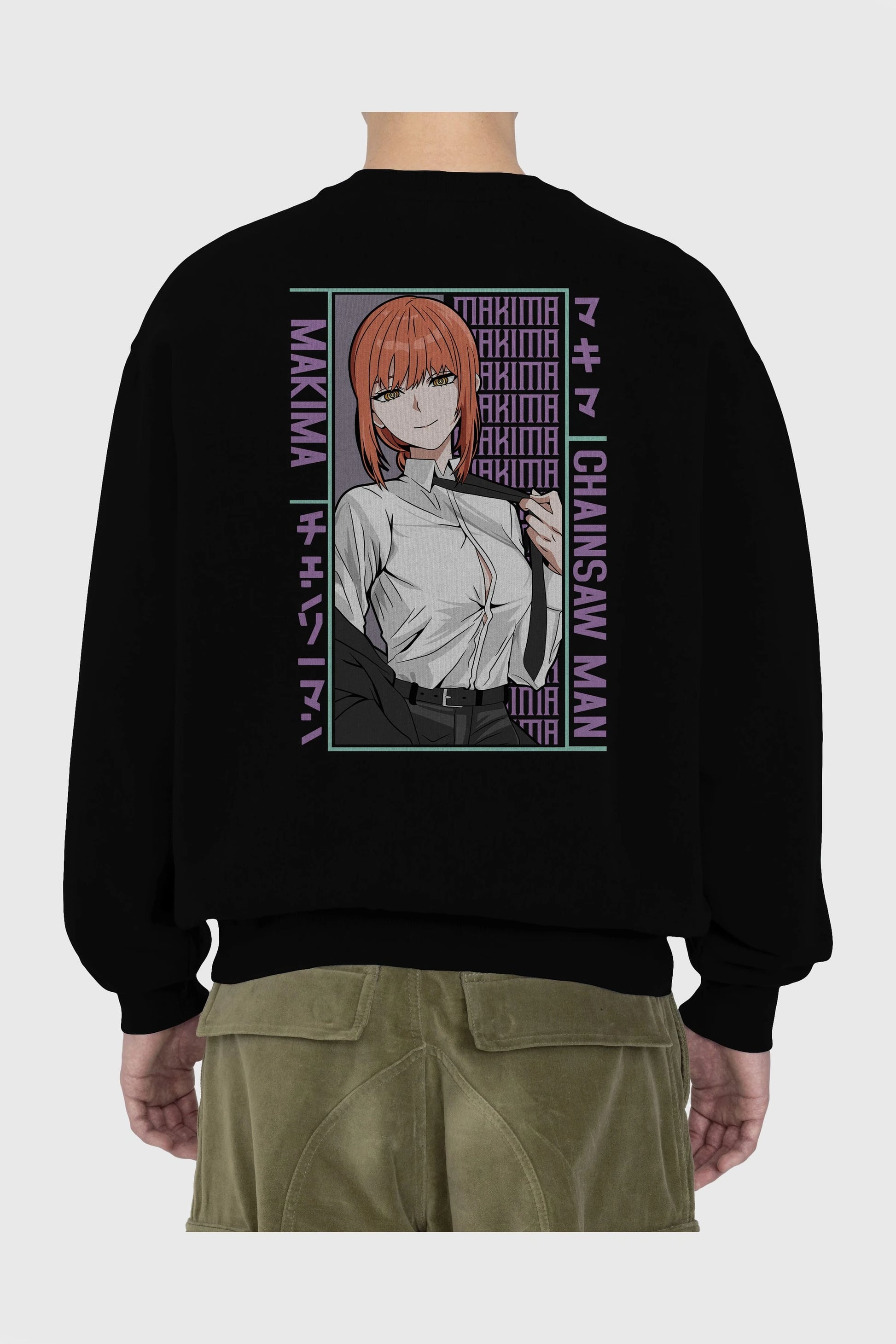 Makima Chain Saw Man Anime Arka Baskılı Oversize Sweatshirt Erkek Kadın Unisex