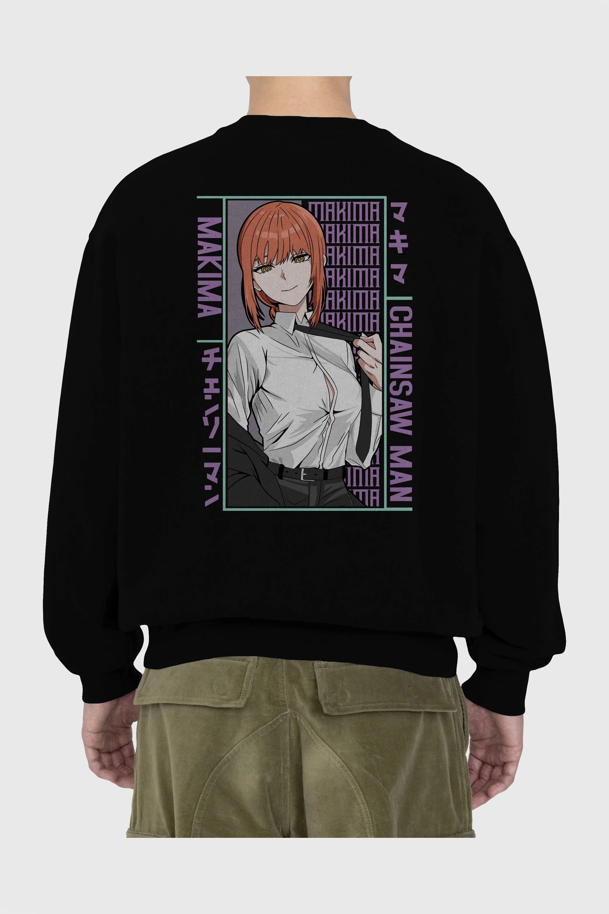 Makima Chain Saw Man Anime Arka Baskılı Oversize Sweatshirt Erkek Kadın Unisex