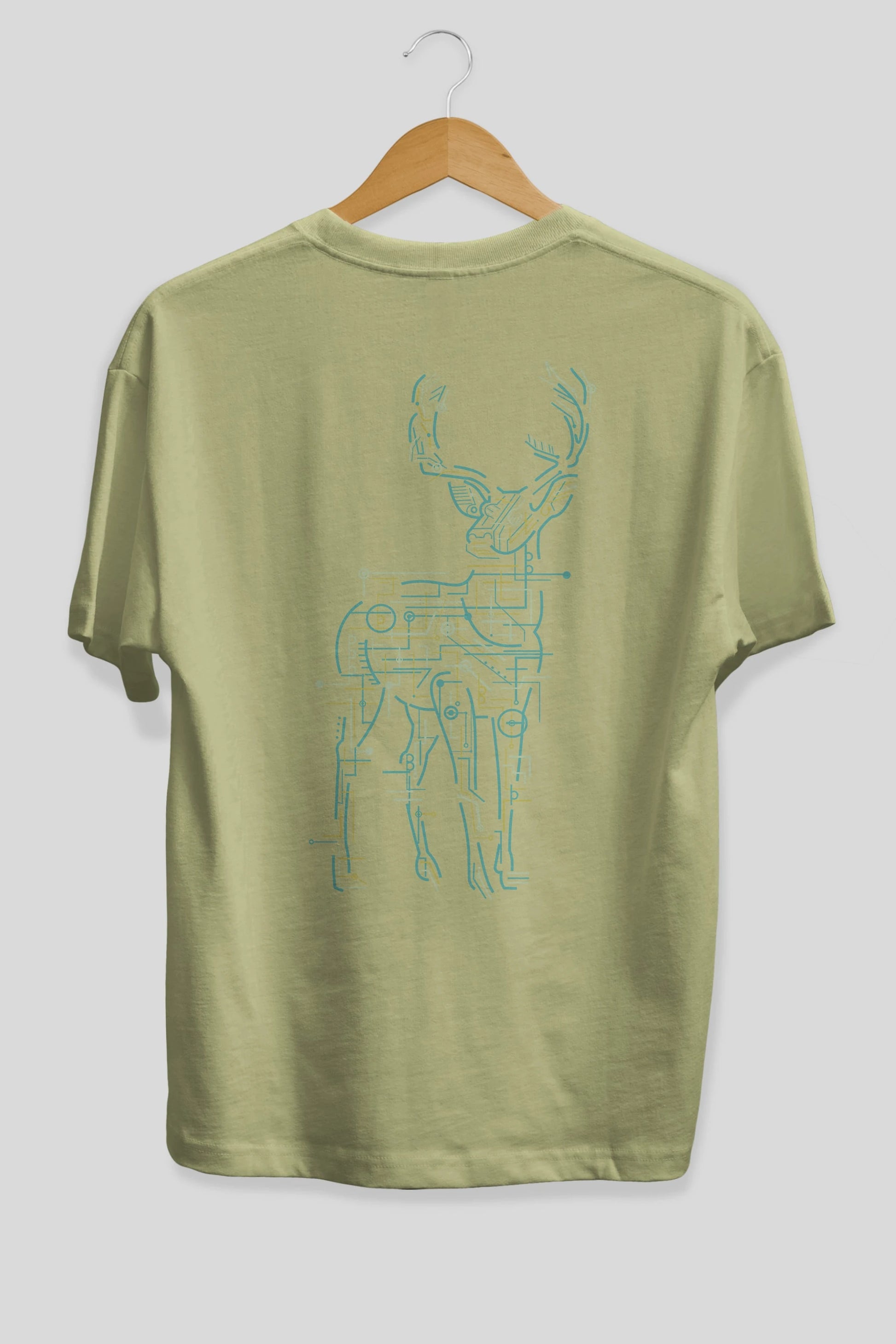 Electric Deer Arka Baskılı Oversize t-shirt %100 pamuk Erkek Kadın Unisex