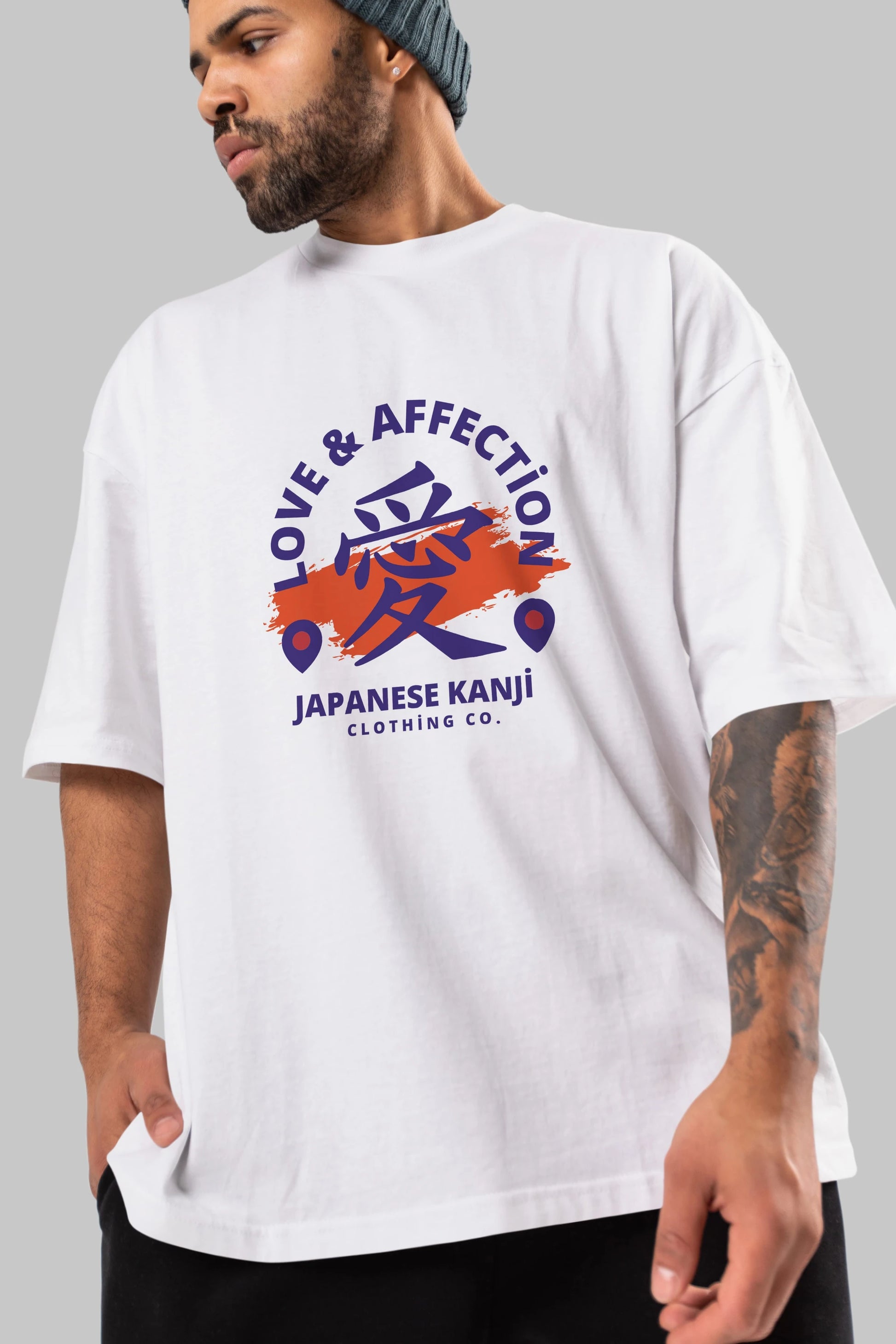 Love Affection Japanese Yazılı Ön Baskılı Oversize t-shirt Erkek Kadın Unisex