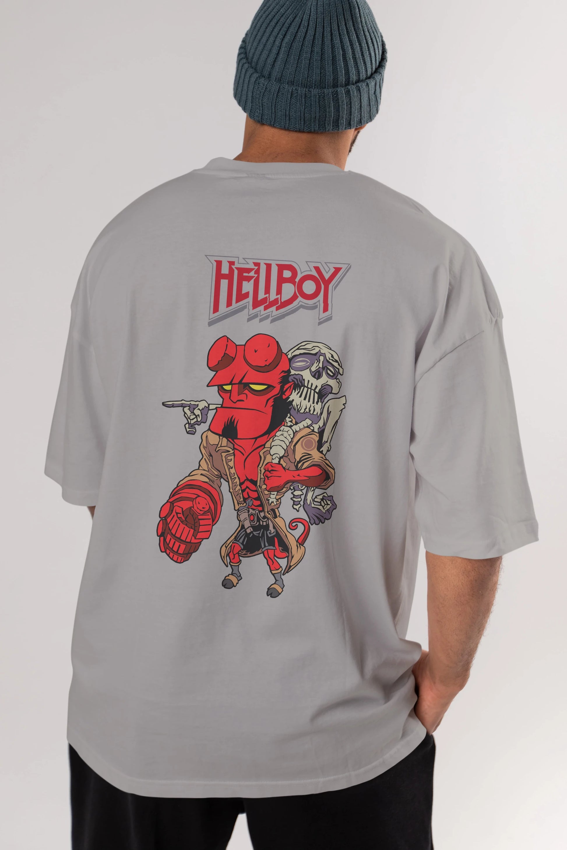 Hellboy (2) Arka Baskılı Oversize t-shirt Erkek Kadın Unisex %100 Pamuk Bisiklet Yaka tişort