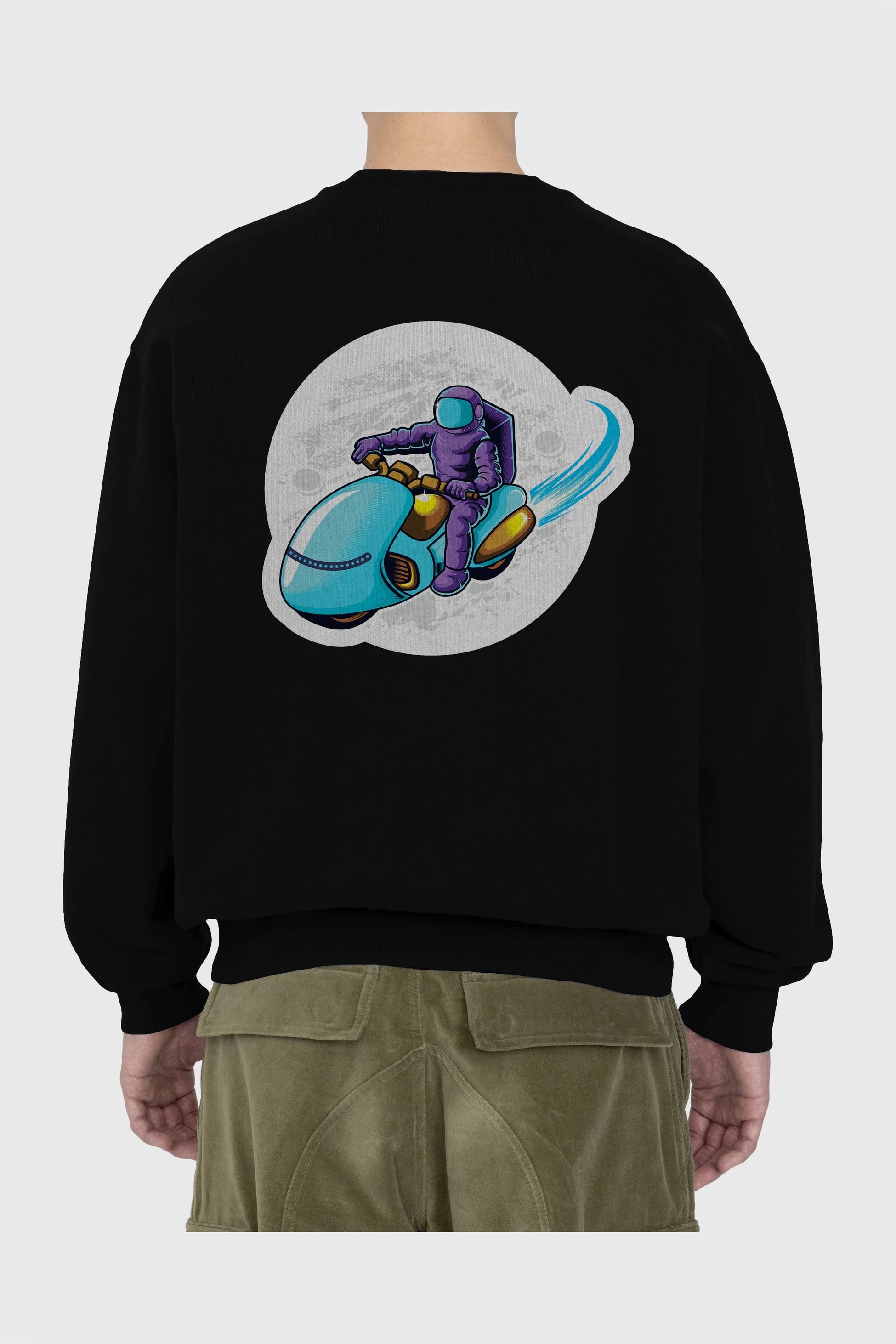 Astrorider in Space Sticker Arka Baskılı Oversize Sweatshirt Erkek Kadın Unisex