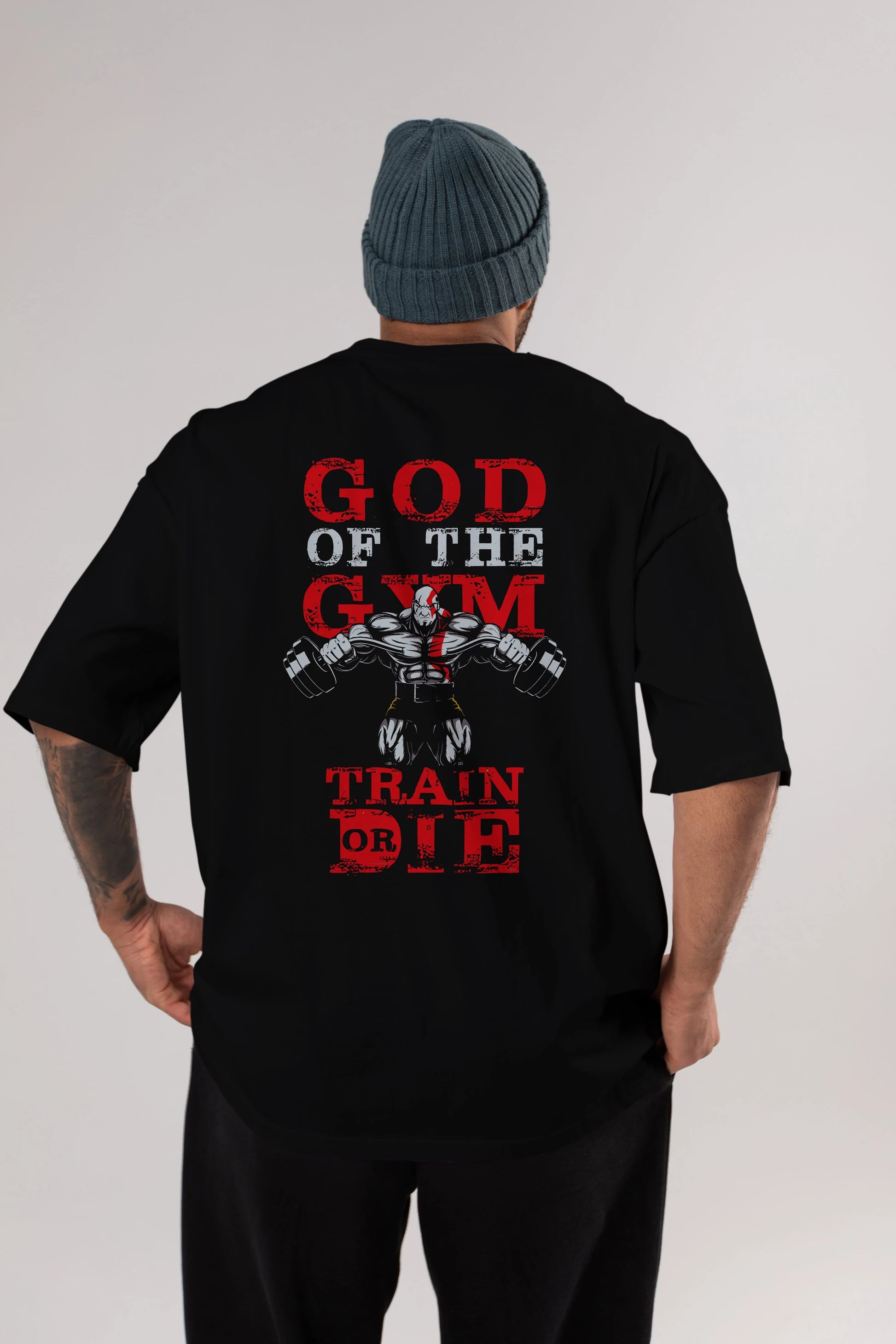 God of The GYM Arka Baskılı Oversize t-shirt Erkek Kadın Unisex %100 Pamuk Bisiklet Yaka tişort