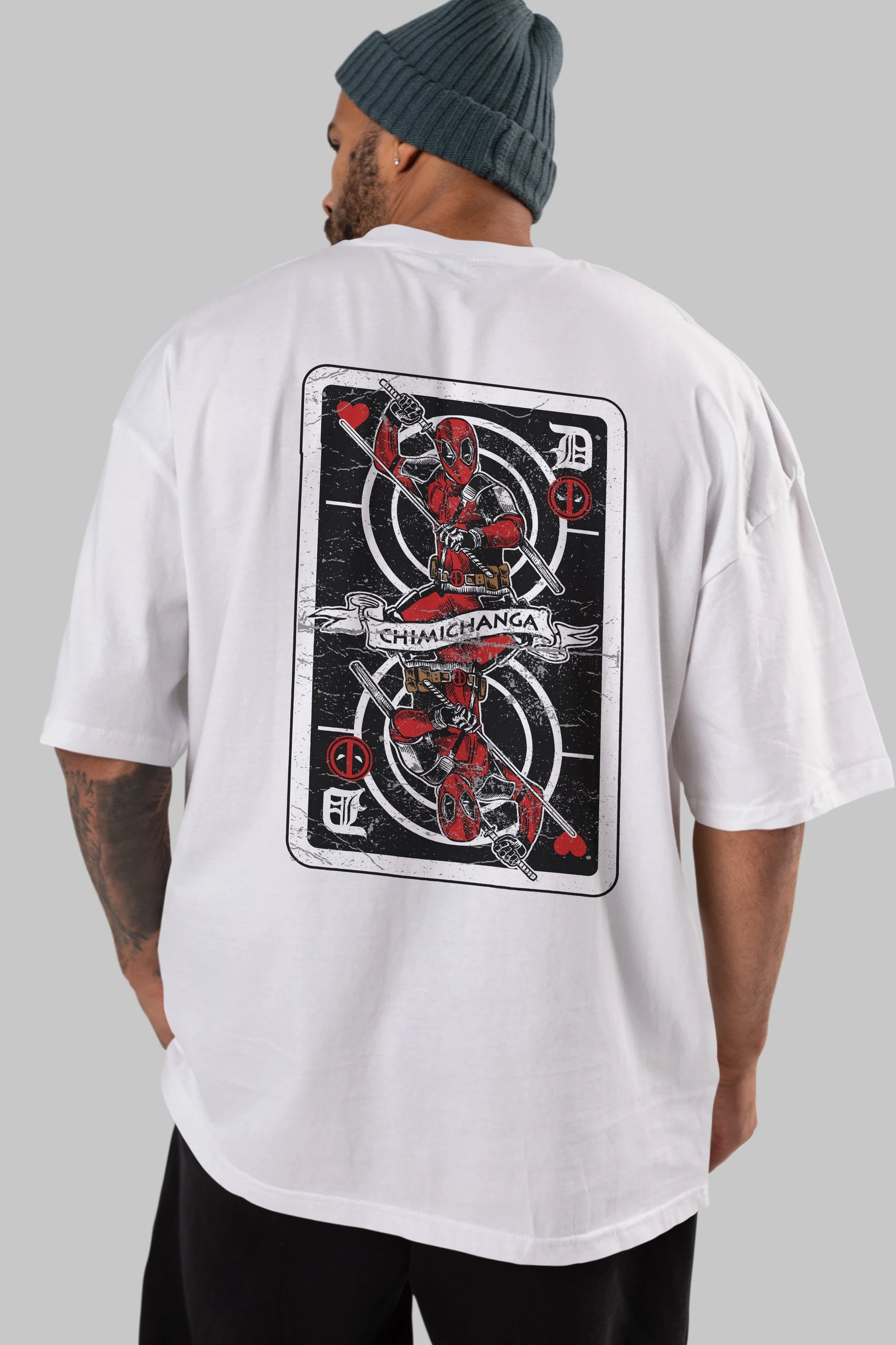 Deadpool Card Arka Baskılı Oversize t-shirt Erkek Kadın Unisex %100 Pamuk