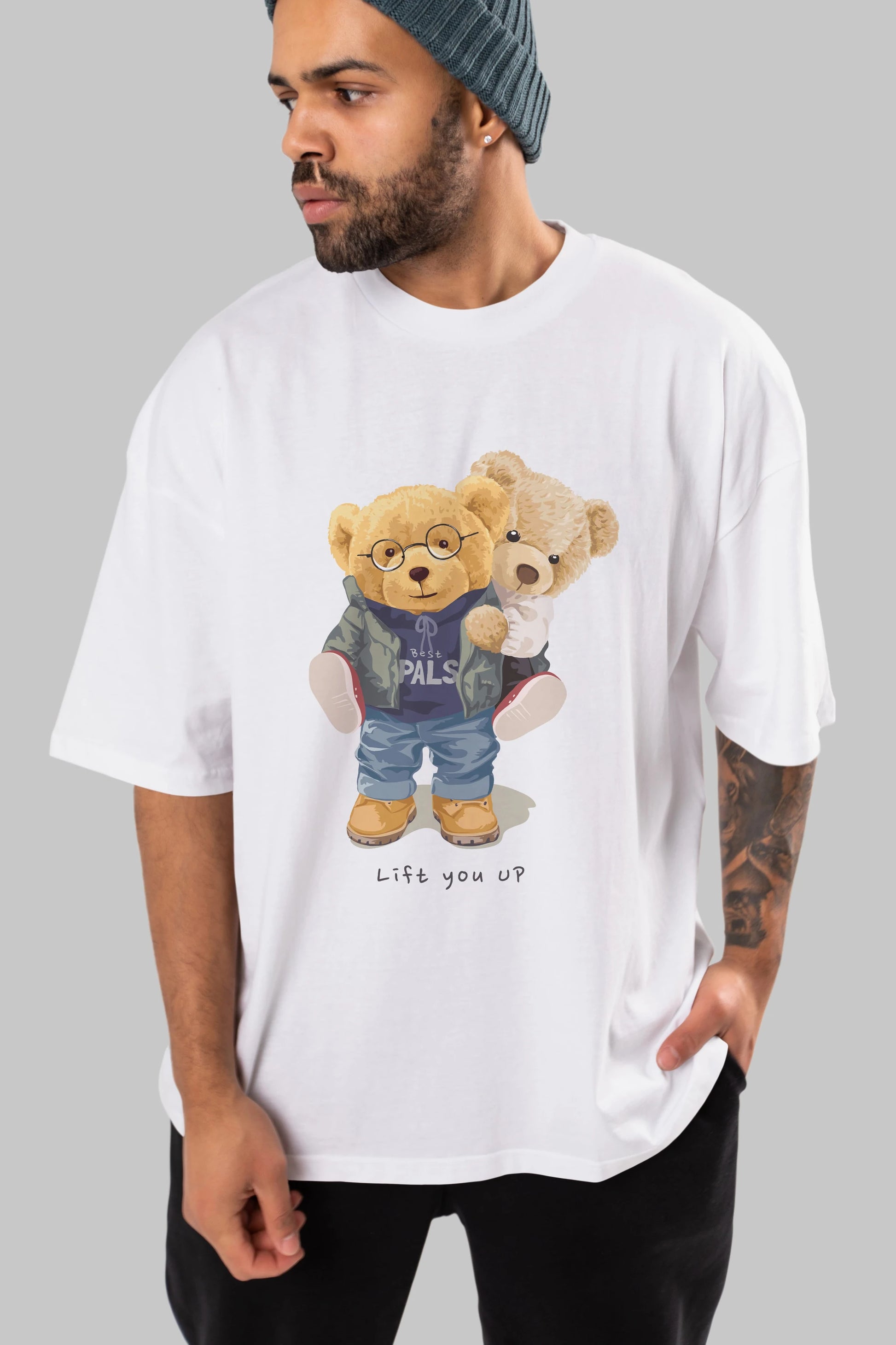 Teddy Bear Lift You Up Ön Baskılı Oversize t-shirt Erkek Kadın Unisex %100 Pamuk