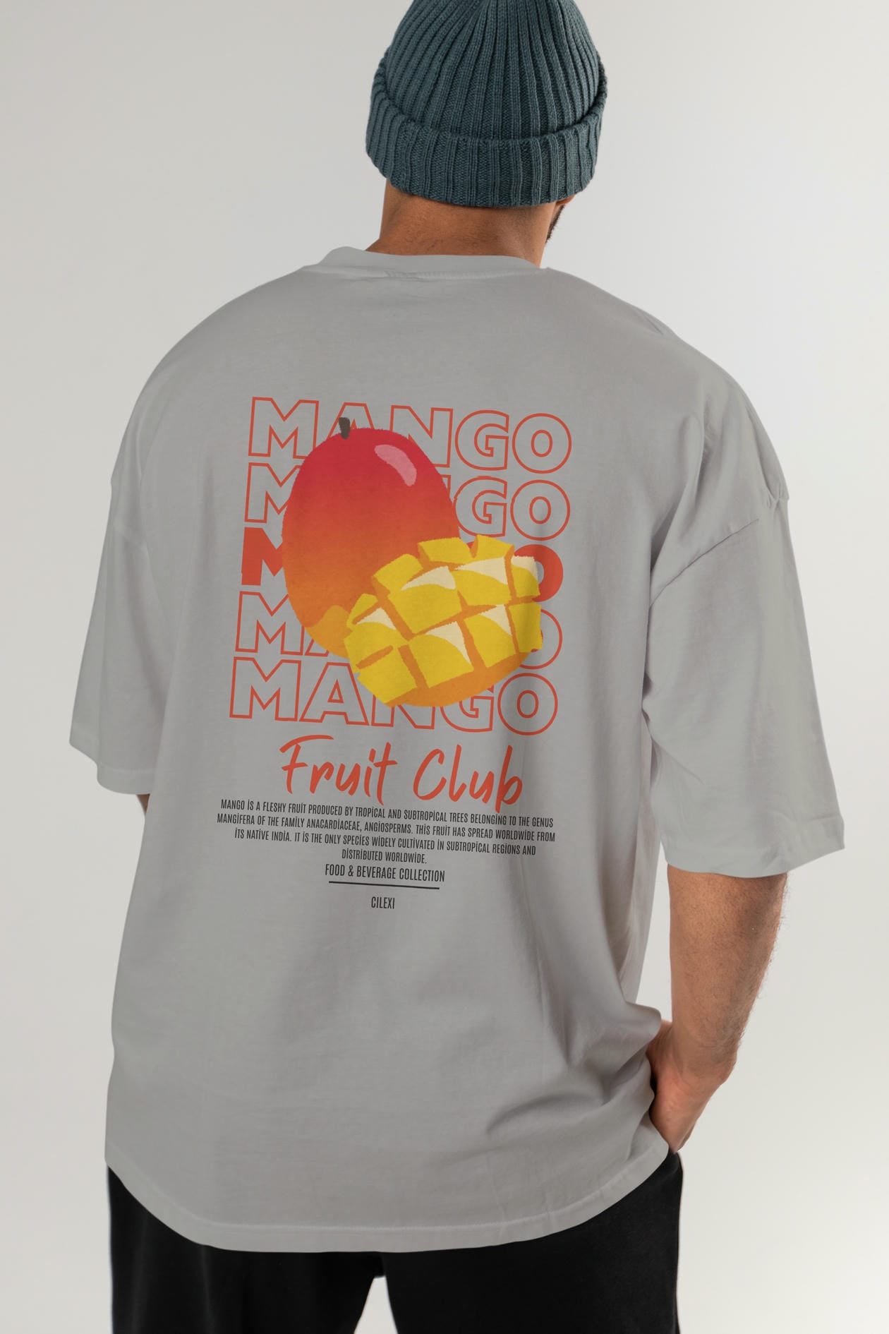 Mango Arka Baskılı Oversize t-shirt Erkek Kadın Pamuk Bisiklet Yaka tişort