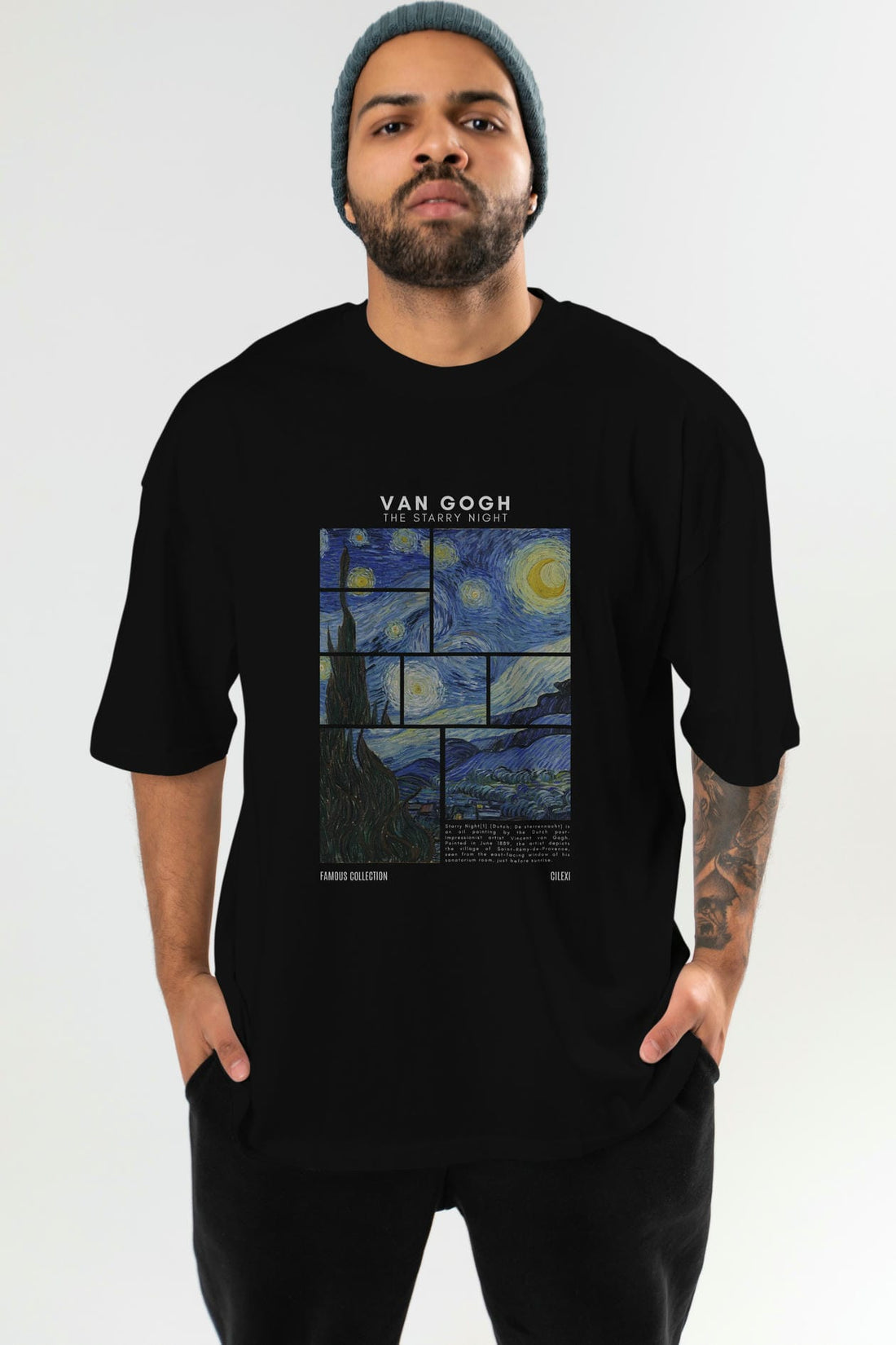 Van Gogh The Starry Night ön Baskılı Oversize t-shirt Erkek Kadın Bisiklet Yaka Pamuk tişort