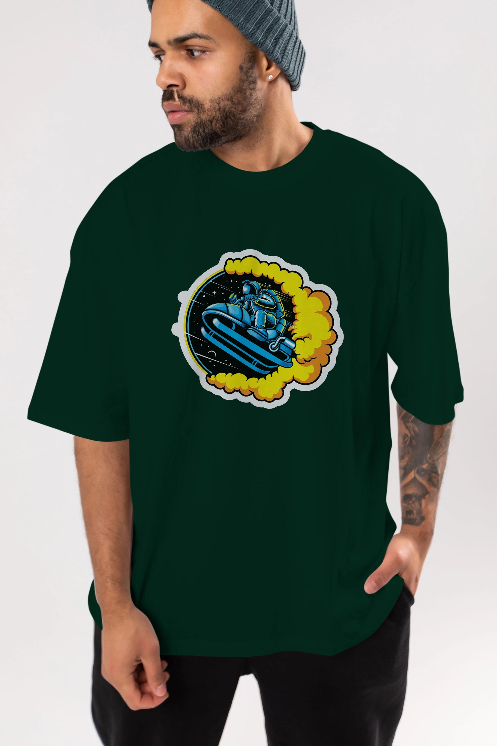 Astrojump with Snowmobile Sticker Ön Baskılı Oversize t-shirt Erkek Kadın Unisex